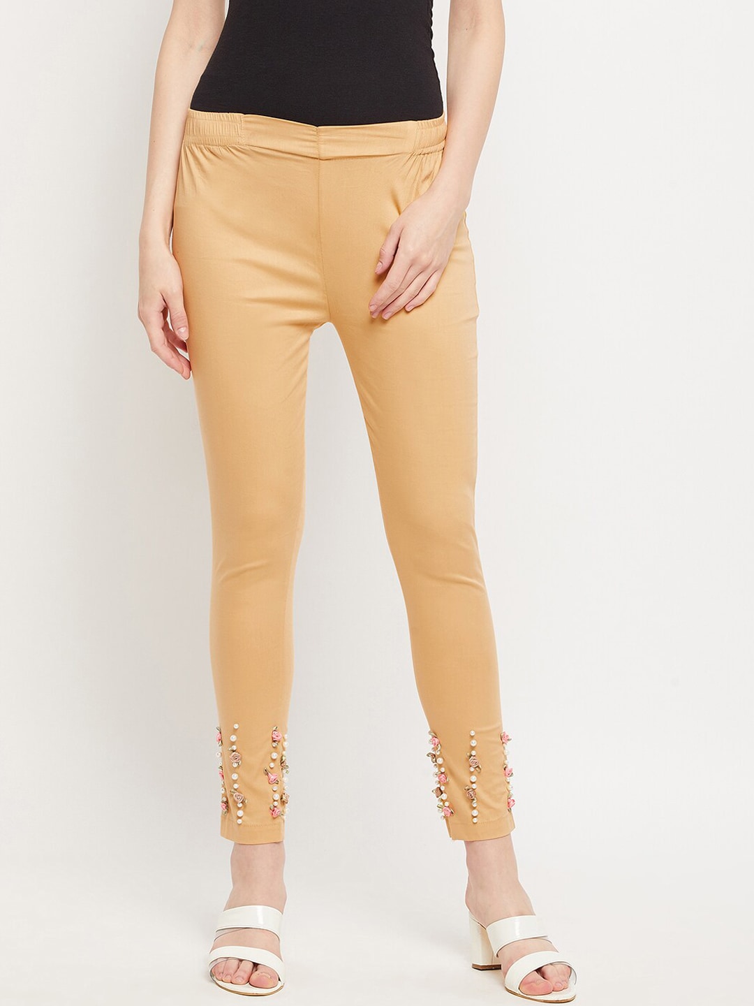 Clora Creation Women Beige Embellished Trousers Price in India