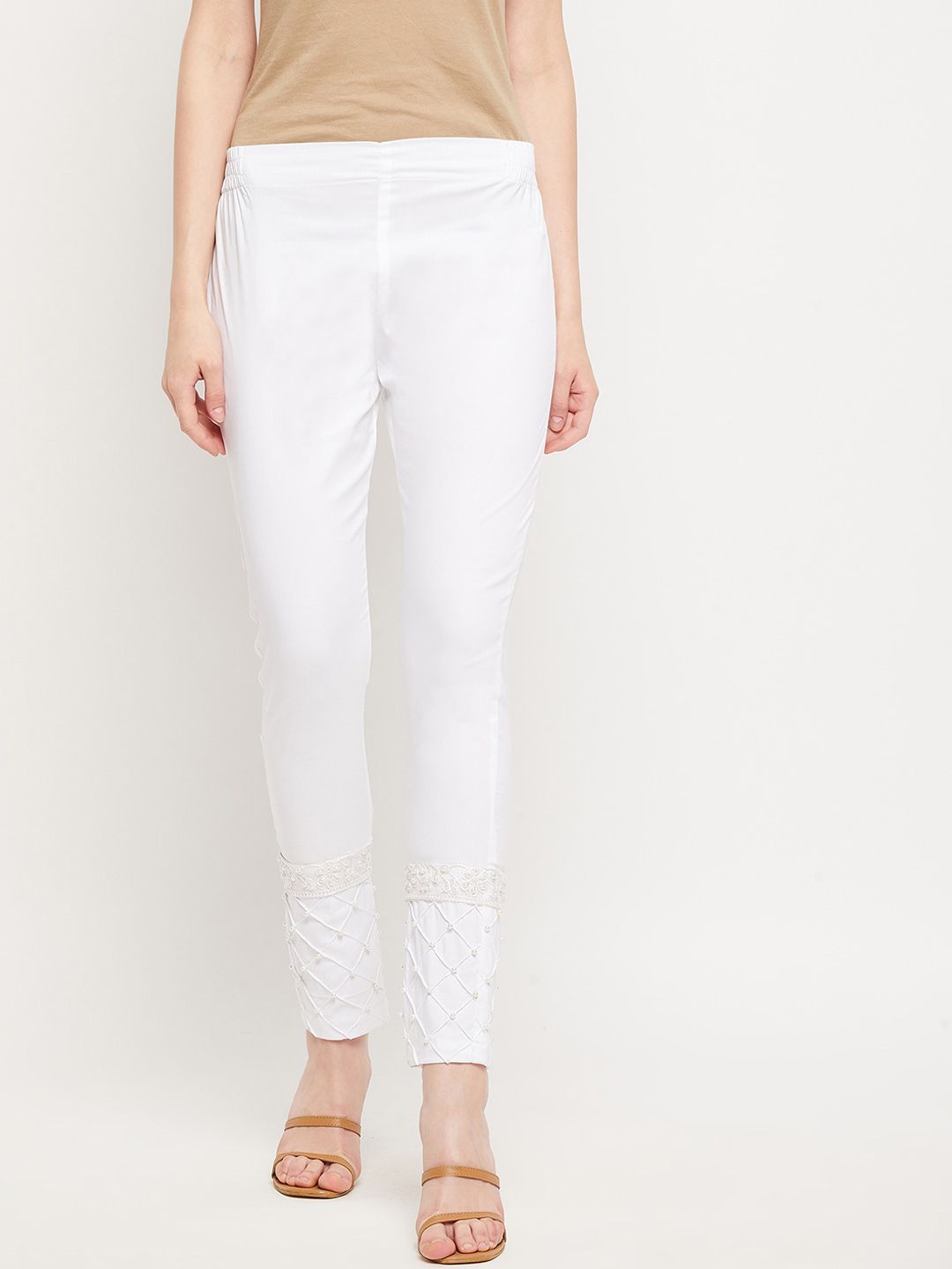Clora Creation Women White Smart Easy Wash Trousers Price in India