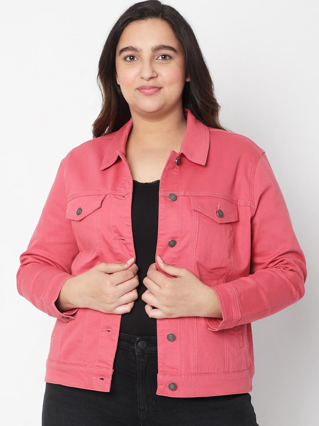 Vero Moda Women Pink Denim Jacket Price in India