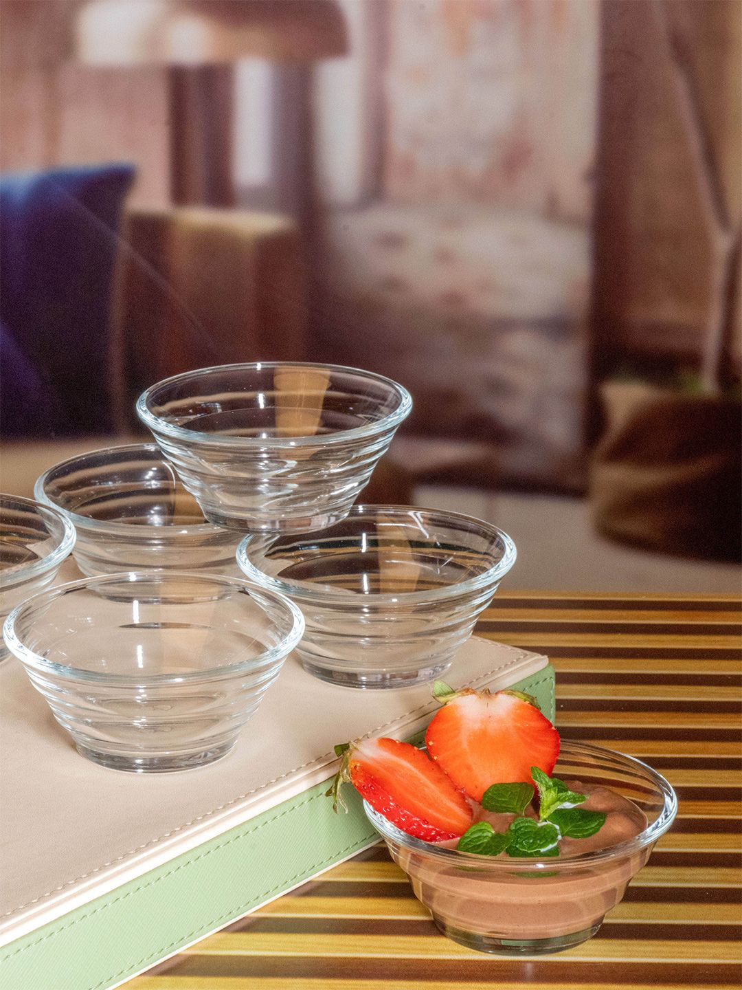 Pasabahce Transparent Set of 6 Glass Glossy Bowls Price in India