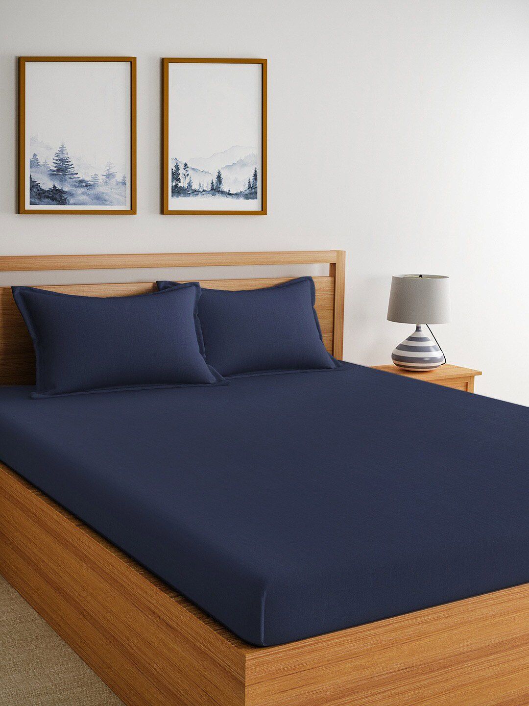 Home Ecstasy Navy Blue 150 TC King Bedsheet with 2 Pillow Covers Price in India