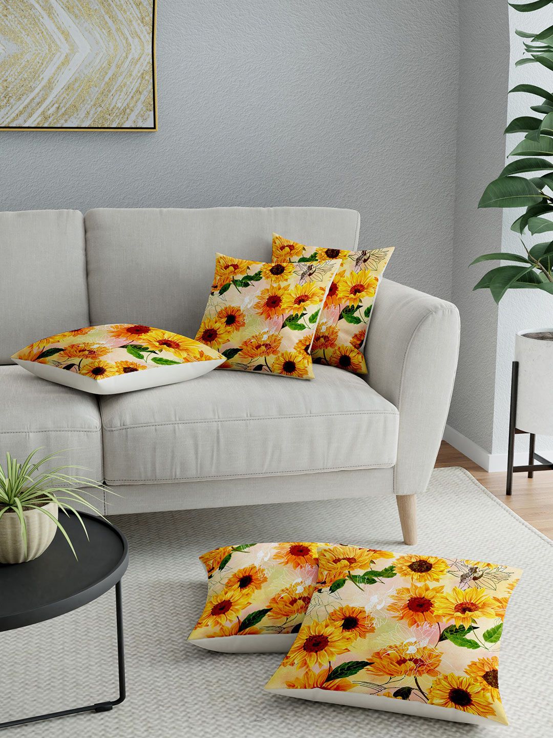 LA VERNE Assorted Set of 5 Floral Square Cushion Covers Price in India