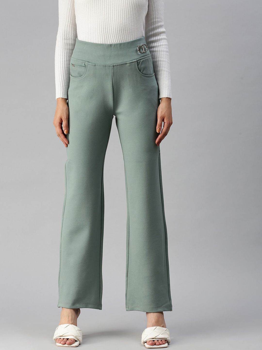 SHOWOFF Women Sea Green Straight Fit High-Rise Stretchable Jeans Price in India