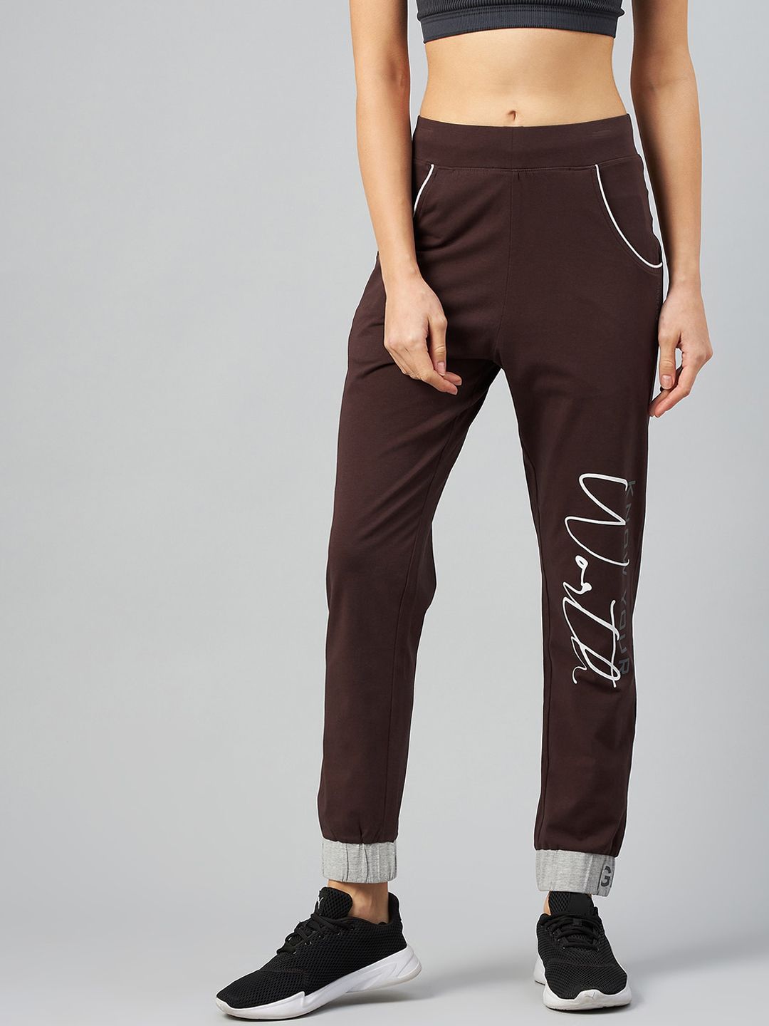 C9 AIRWEAR Women Coffee Brown Solid Track Pants Price in India