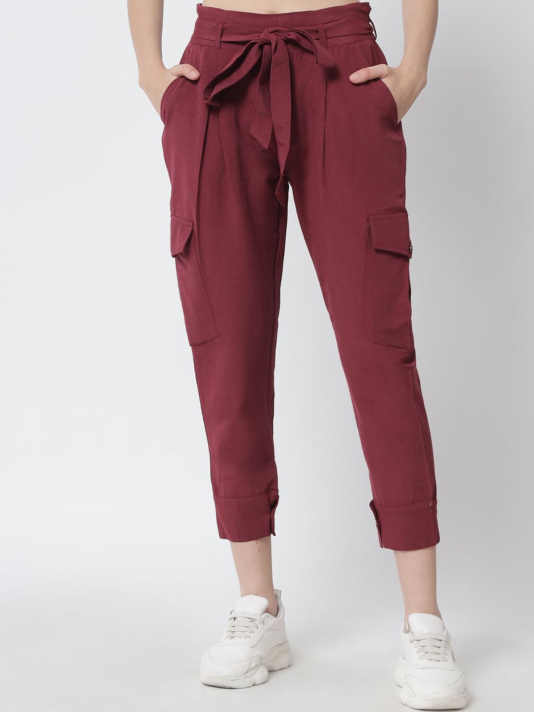 Tulsattva Women Maroon Tapered Fit Peg Trousers Price in India