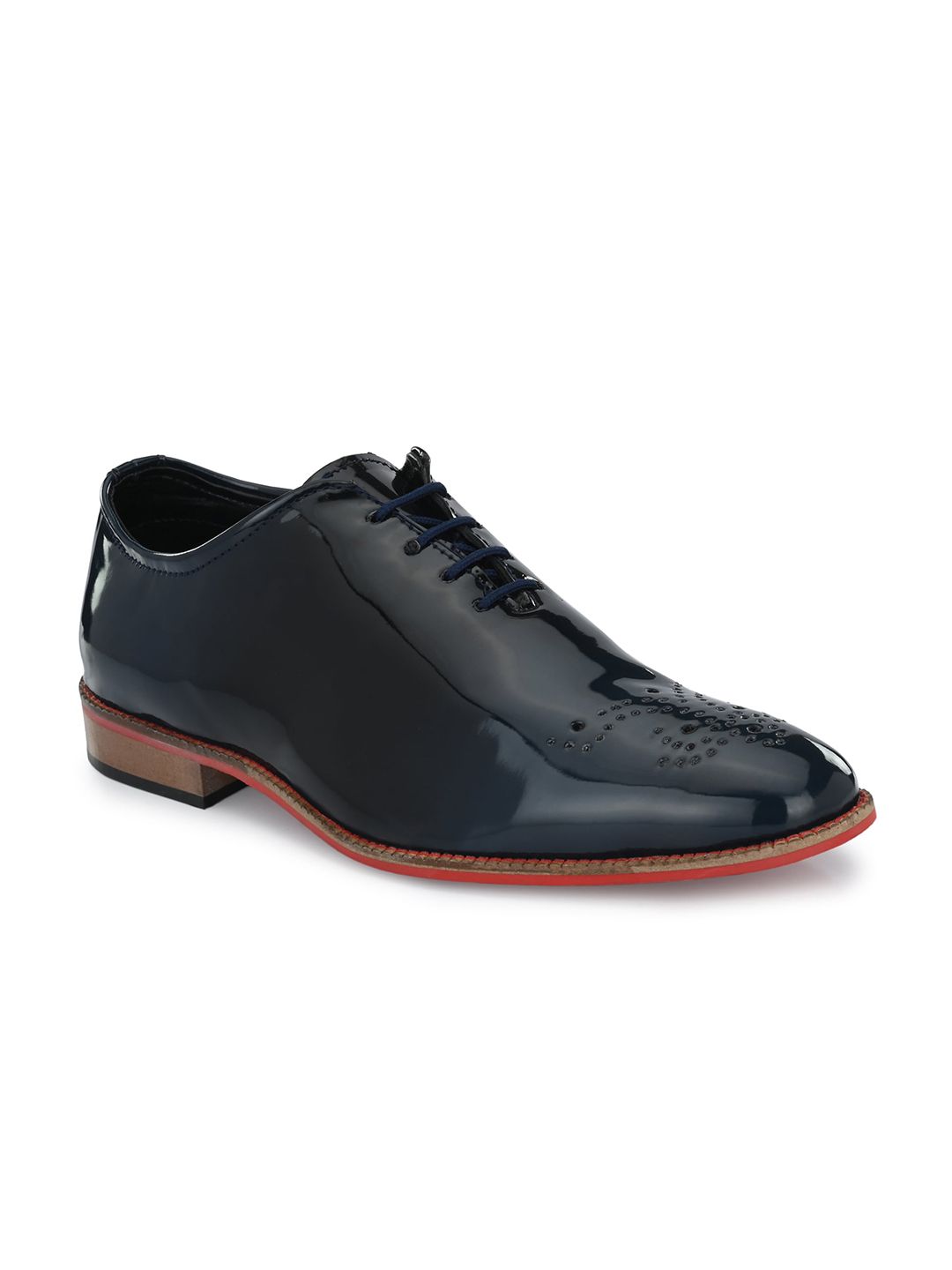 KLEAT Men Navy Blue Solid Perforated Formal Shoes
