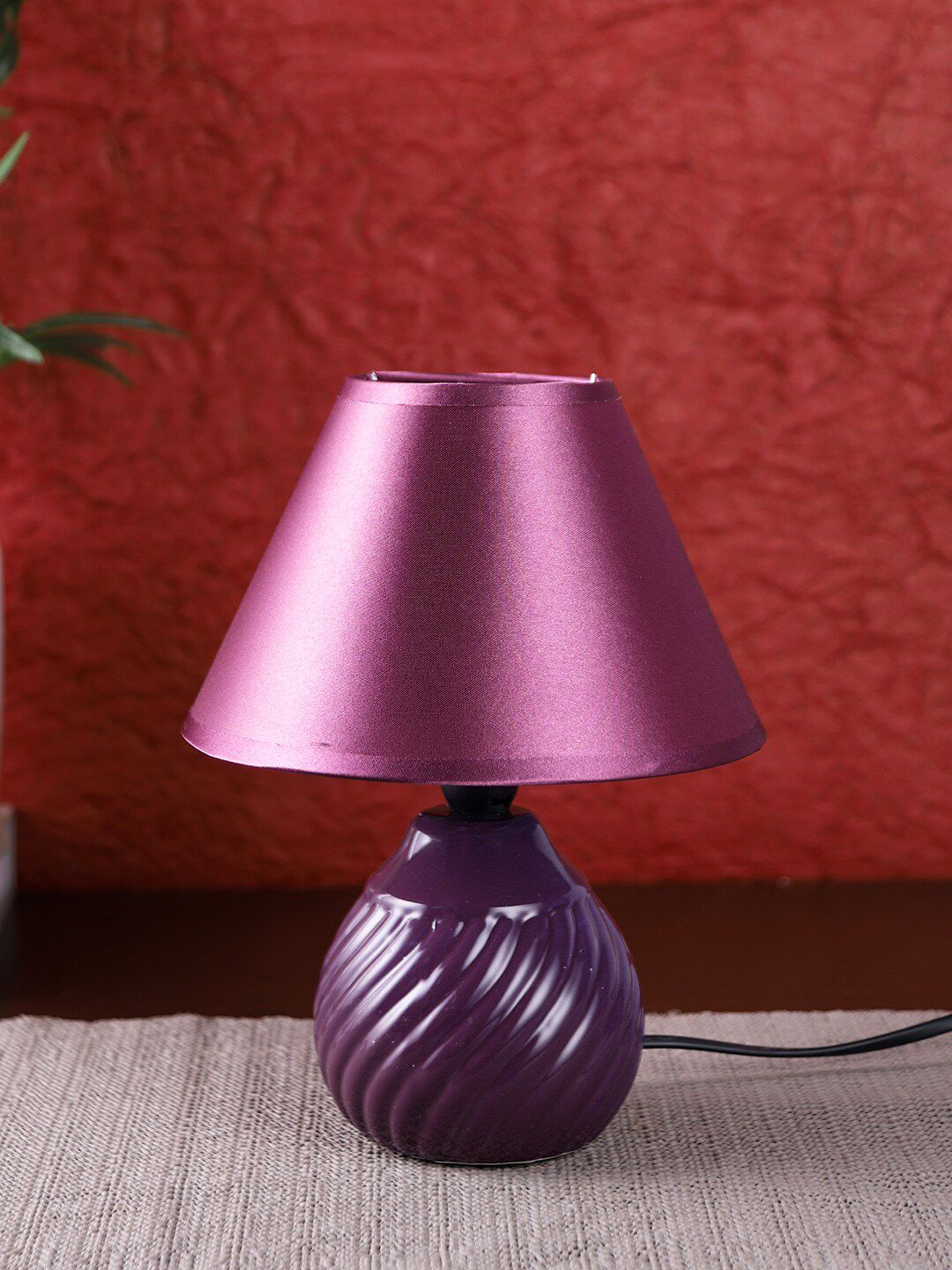 TAYHAA Purple Vintage Style Polished Ceramic Round Table Lamp Price in India