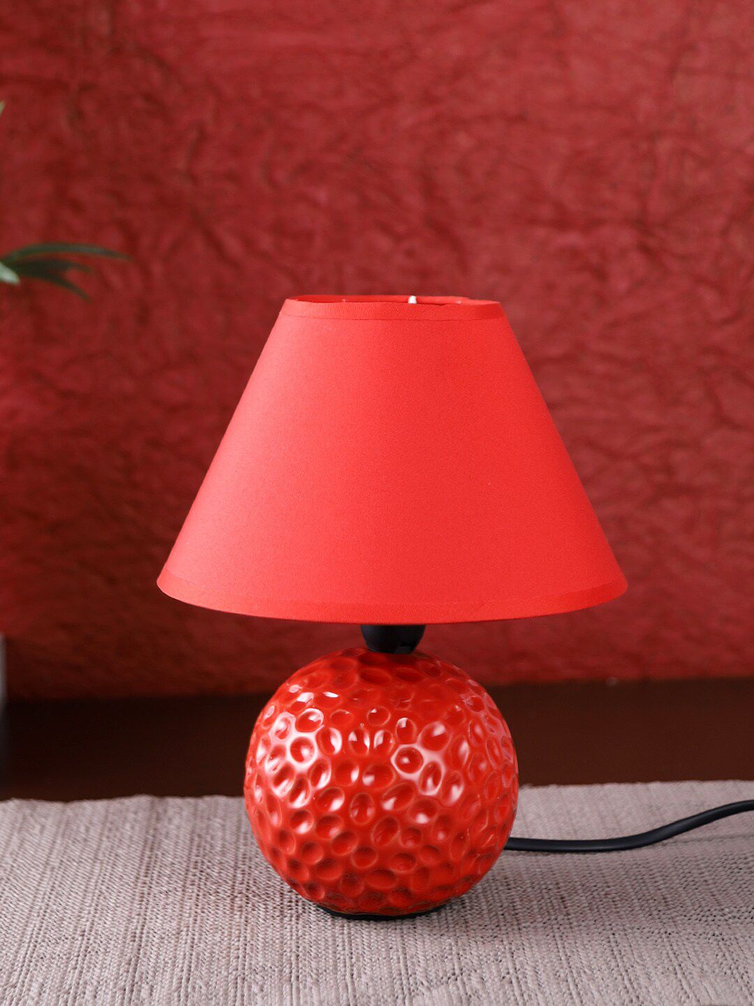 TAYHAA Red Ceramic Table Lamp With Shade Price in India