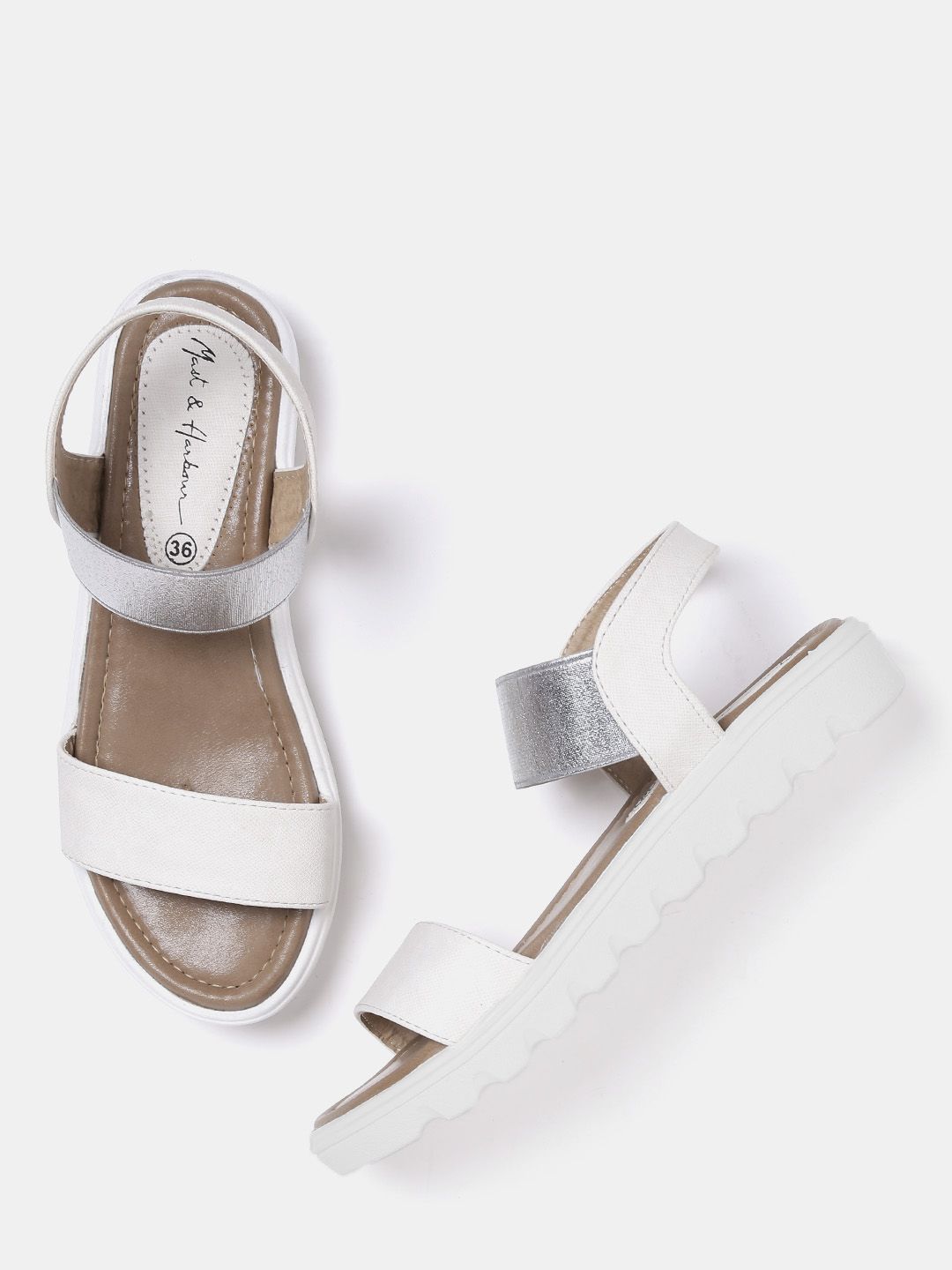 Mast & Harbour Women Off-White & Silver-Toned Flats