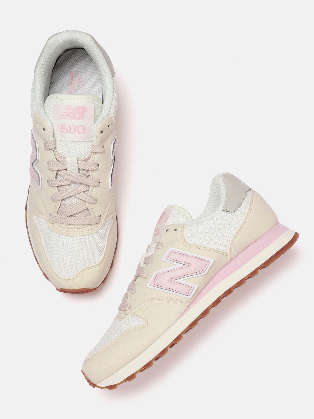 New Balance Women Cream-Coloured & Pink Woven Design Colourblocked Suede Sneakers Price in India