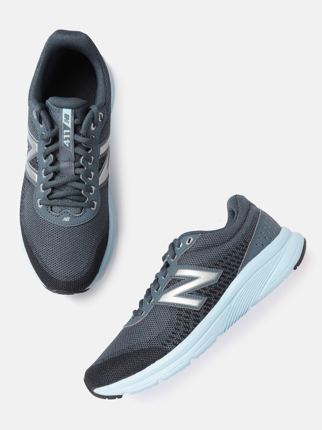 New Balance Women Grey & Blue Woven Design Perforated Running Shoes Price in India