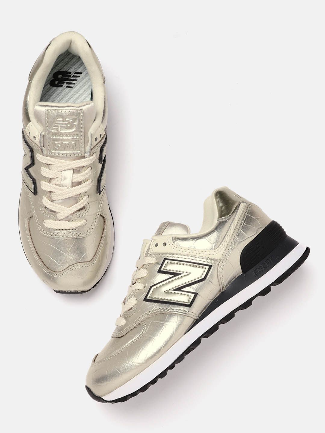 New Balance Women Gold-Toned Croc Textured Sneakers Price in India