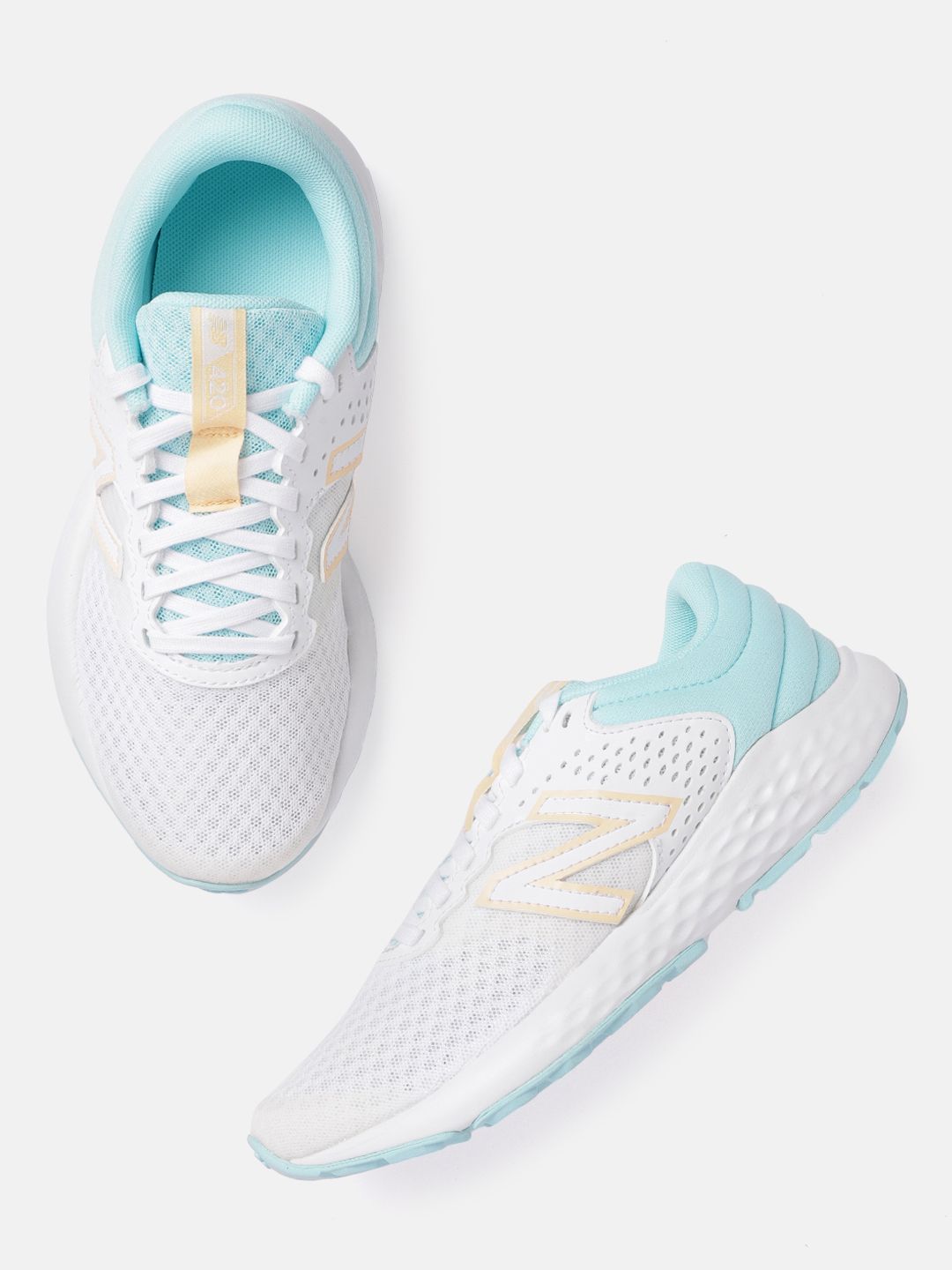 New Balance Women White & Blue Woven Design Running Shoes Price in India