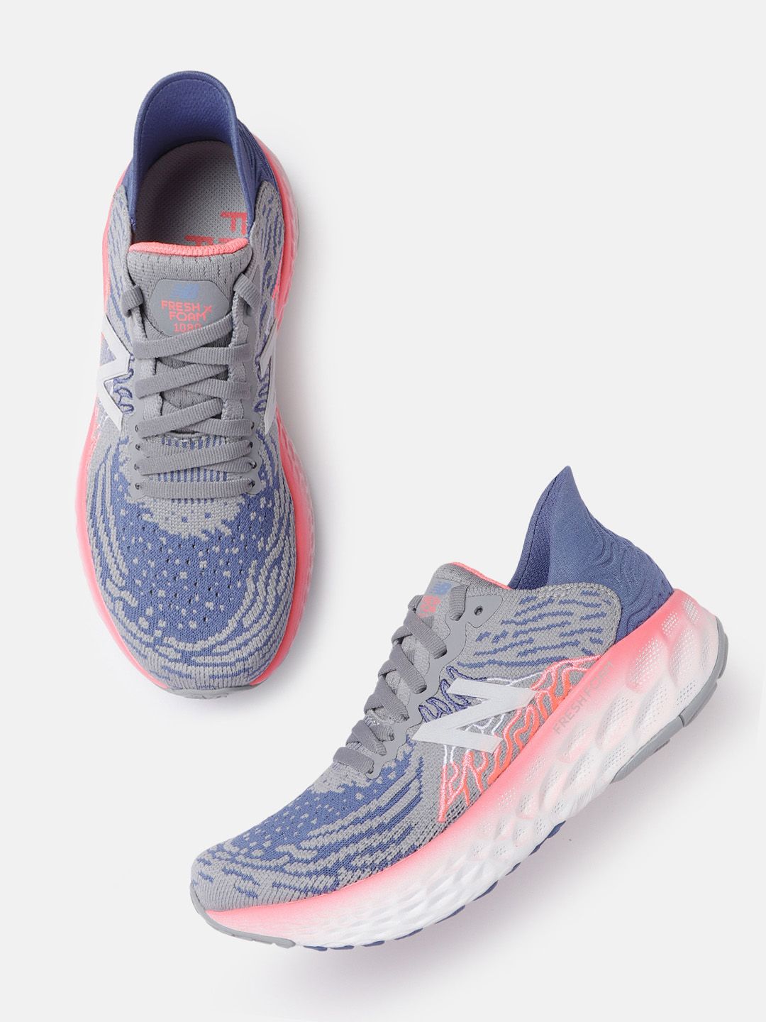 New Balance Women Blue & Grey Woven Design Fresh Foam 1080 Running Shoes Price in India