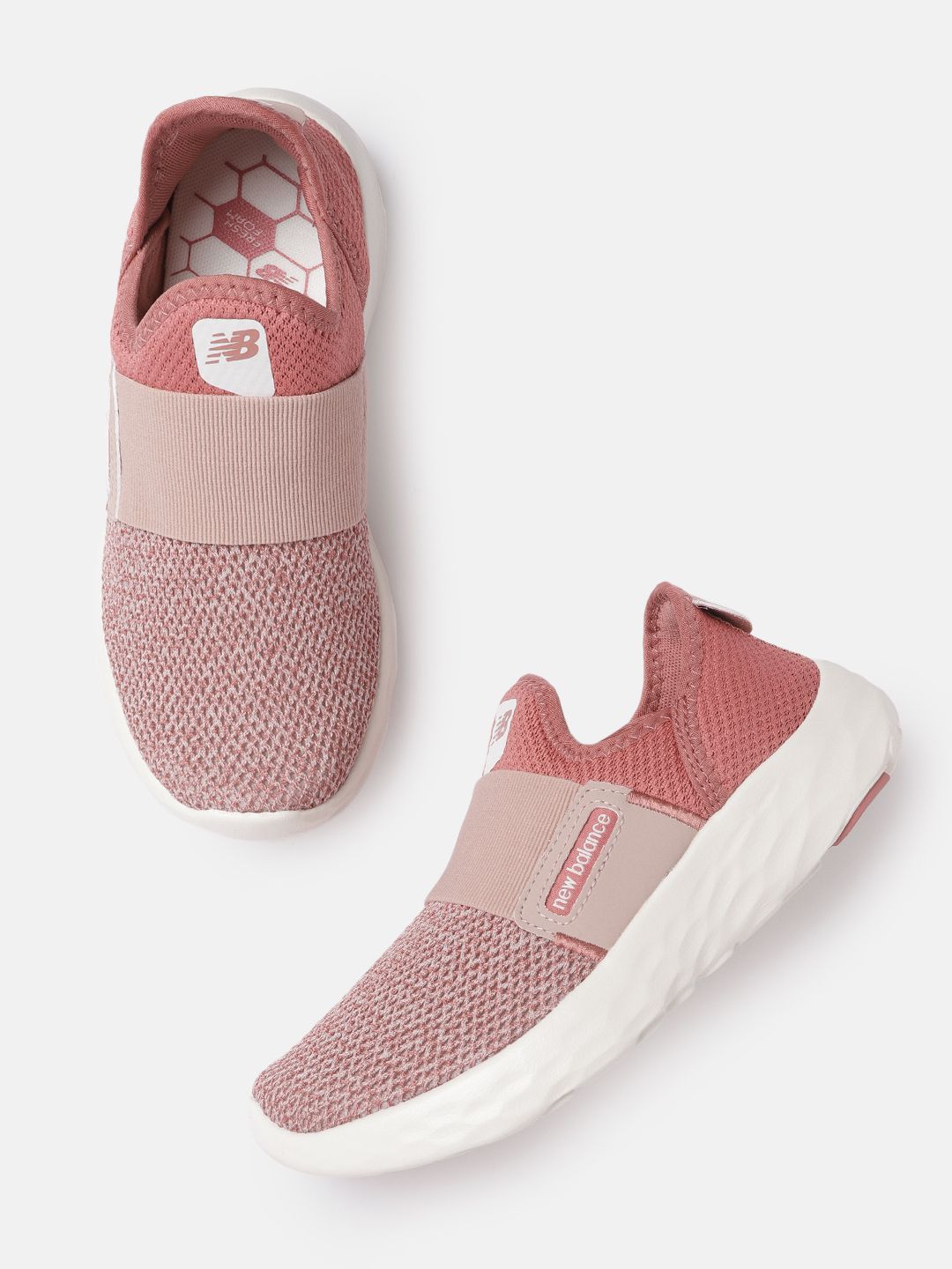 New Balance Women Dusty Pink & White Woven Design Slip-On Running Shoes Price in India