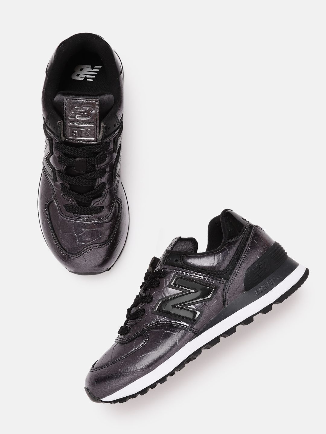 New Balance Women Gunmetal-Toned Croc-Textured Sneakers Price in India