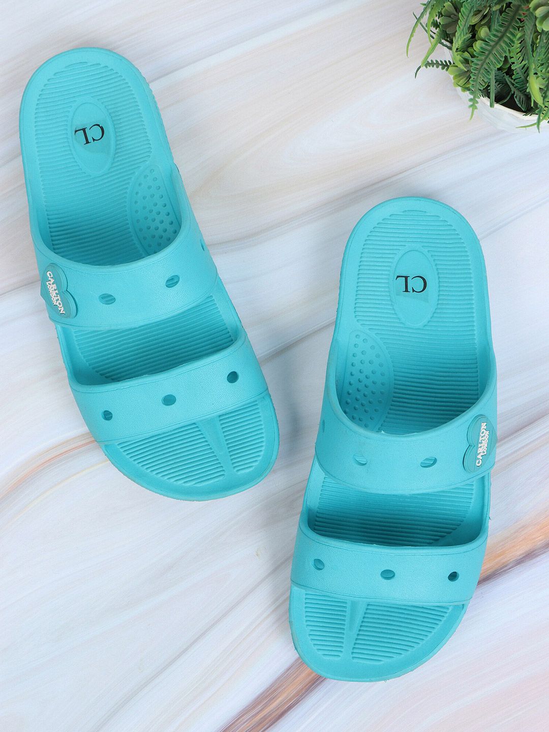 Carlton London Women Sea Green Solid Sliders Price in India