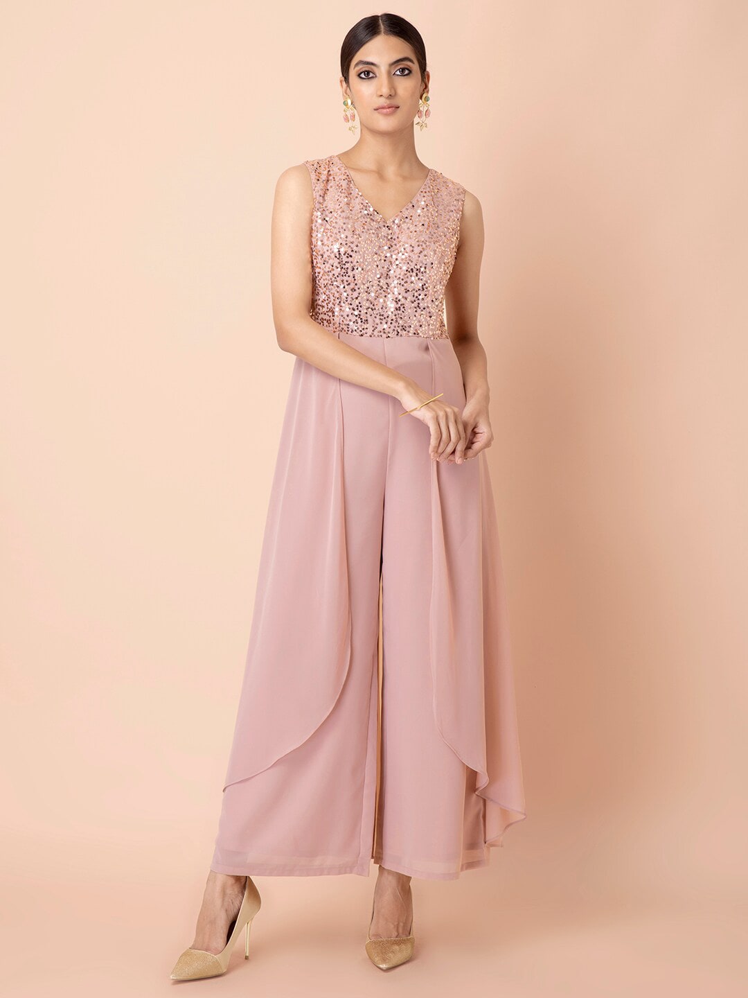 INDYA Pink Basic Jumpsuit with Embellished Price in India