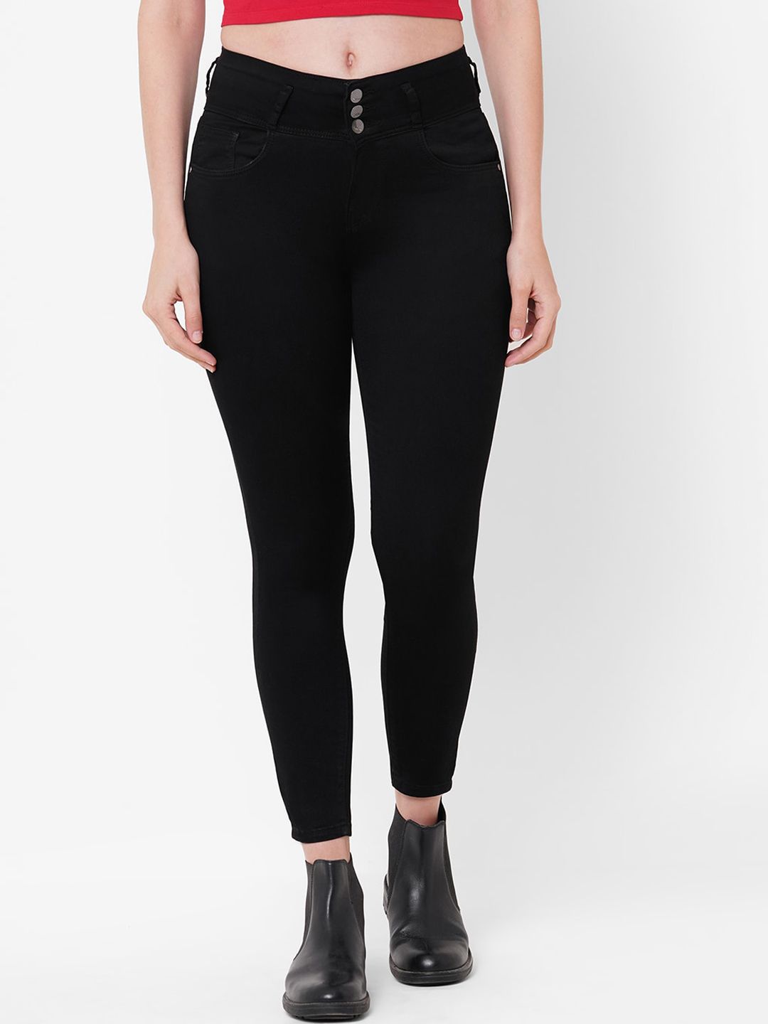 Kraus Jeans Women Black Skinny Fit High-Rise Cropped Jeans Price in India