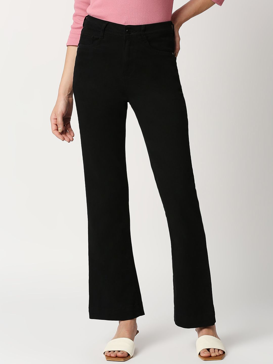 Kraus Jeans Women Black Flared High-Rise Stretchable Jeans Price in India