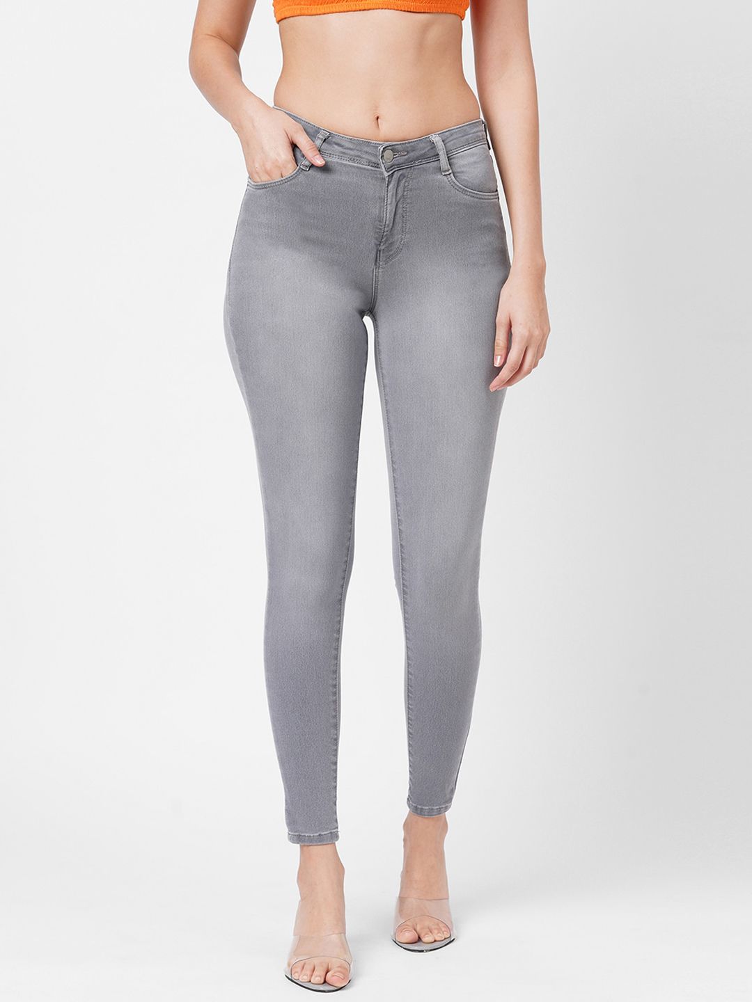 Kraus Jeans Women Grey Skinny Fit High-Rise Jeans Price in India