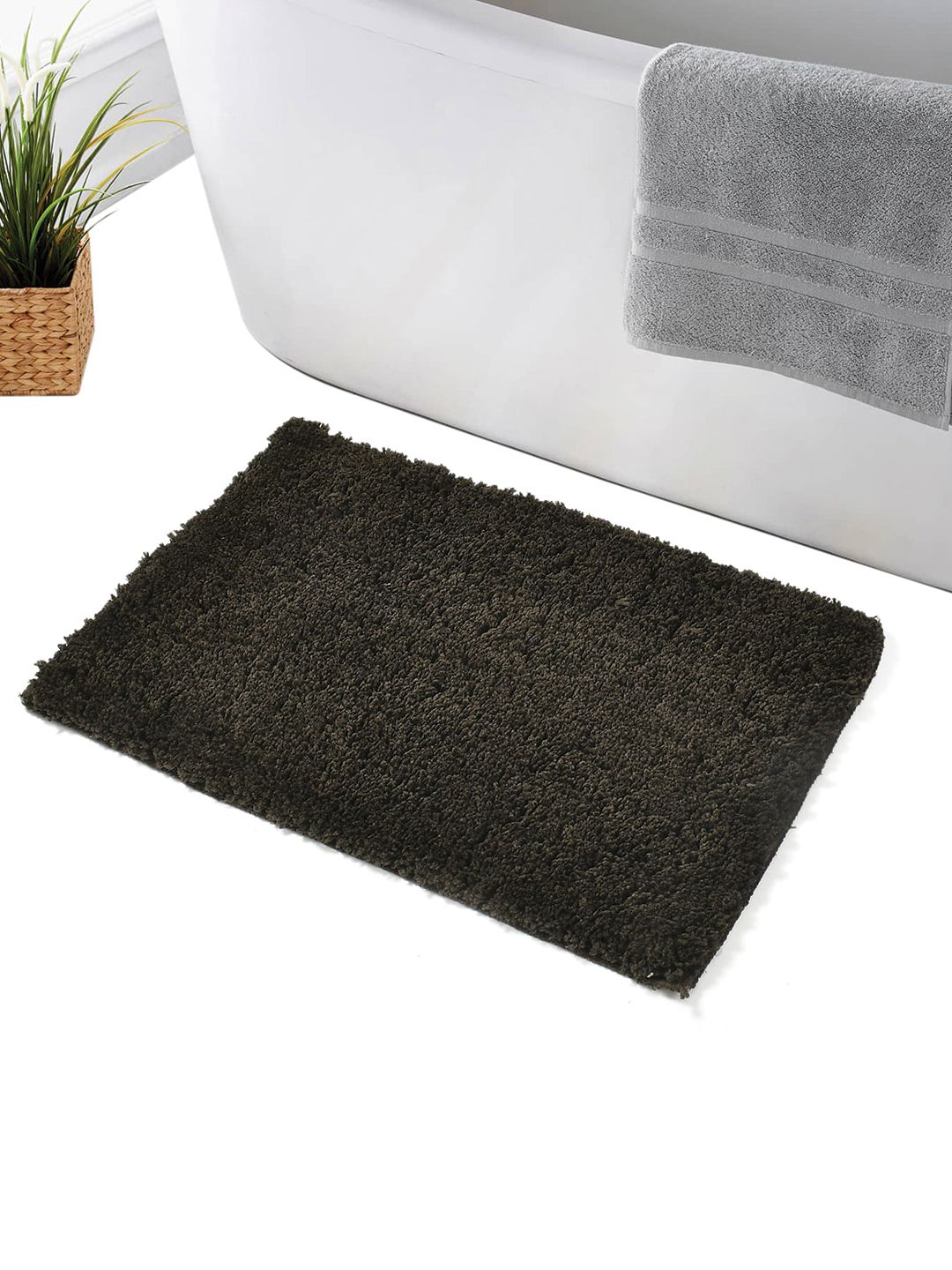 Hammer Home Set of 2 Gold-Toned & Coffee Brown Solid Rectangular Bath Rug Price in India