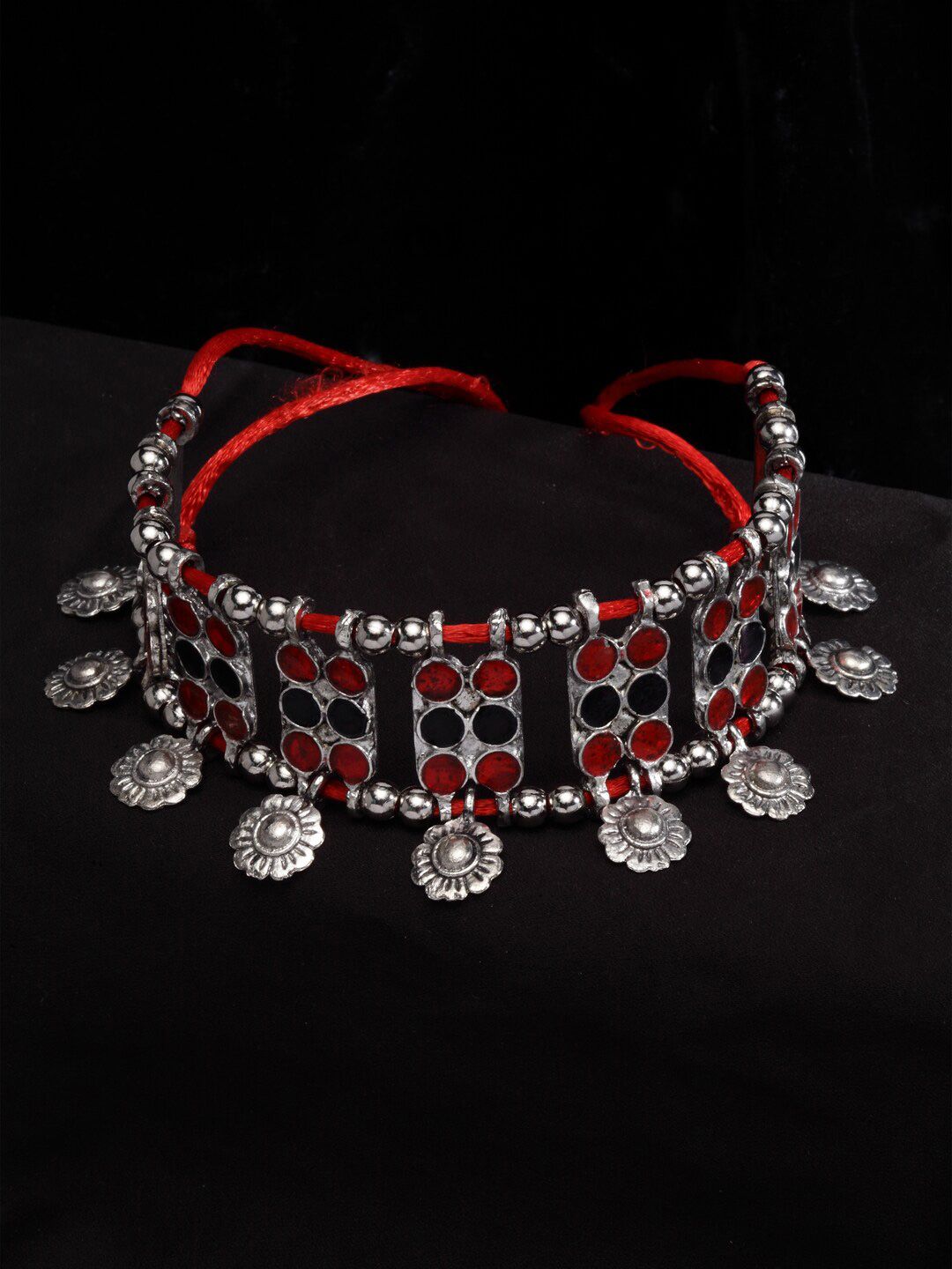 PANASH  Silver-Plated & Red Oxidized Choker Necklace Price in India