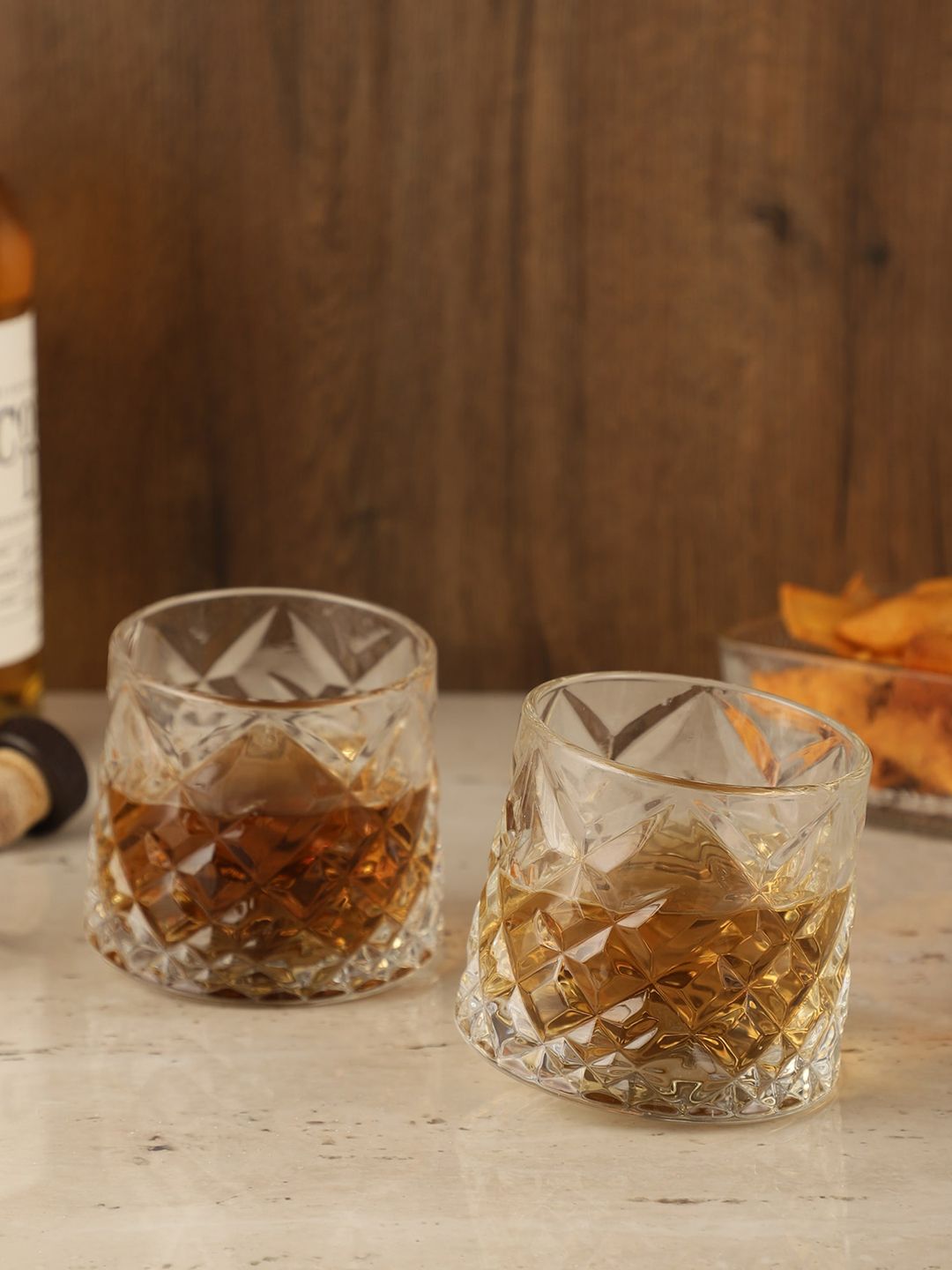 The Decor Mart Set Of 2 Transparent Textured Whiskey Glass Set Price in India