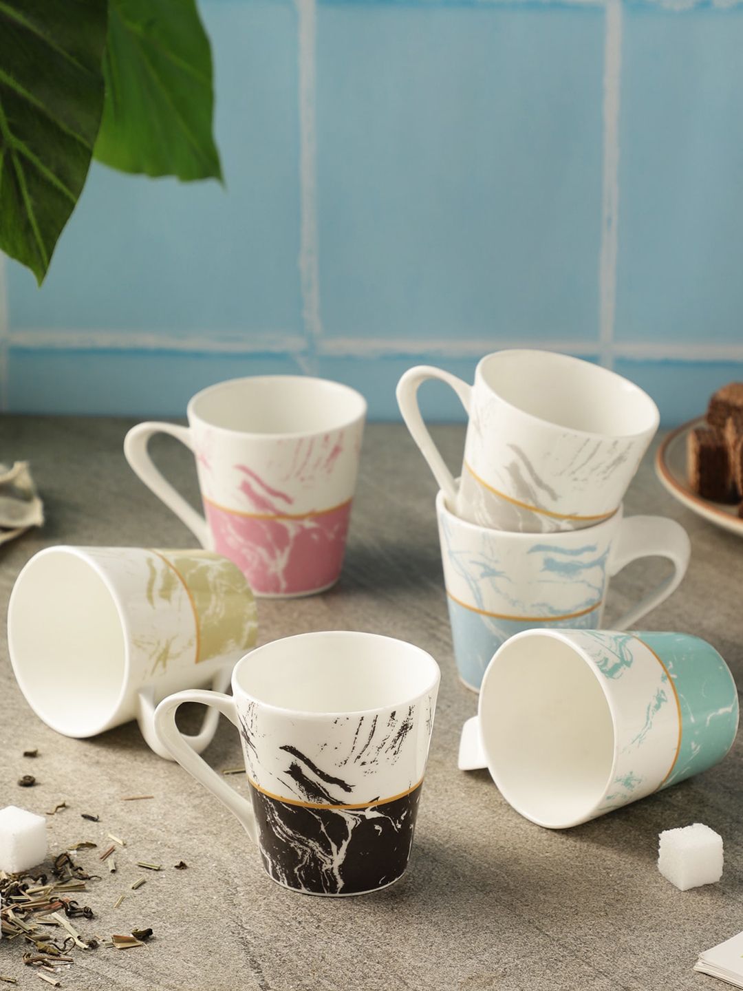 The Decor Mart Set Of 6 White Printed Ceramic Mugs Price in India