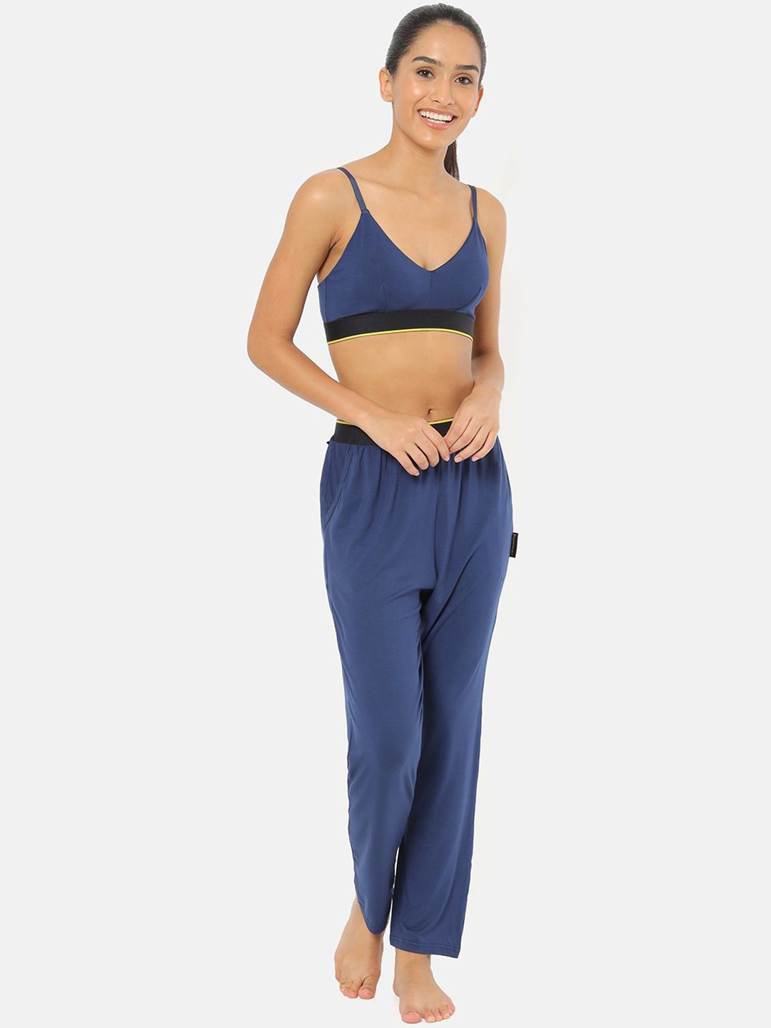 bummer Women Navy Blue Solid Micro Modal Galactic Lounge Pants Price in India