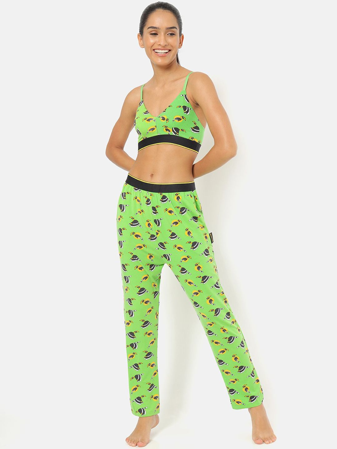 bummer Women Green Micro Modal Printed Chill-Bill Lounge Pants Price in India