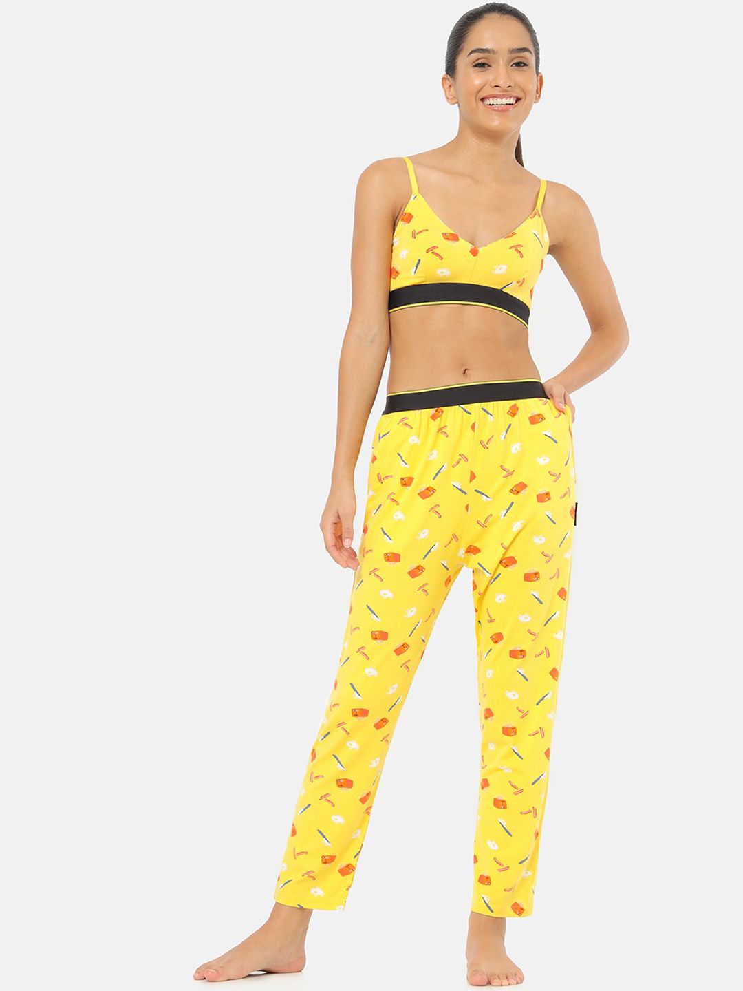 bummer Women Yellow Micro Modal Brekkie Printed Lounge Pant Price in India