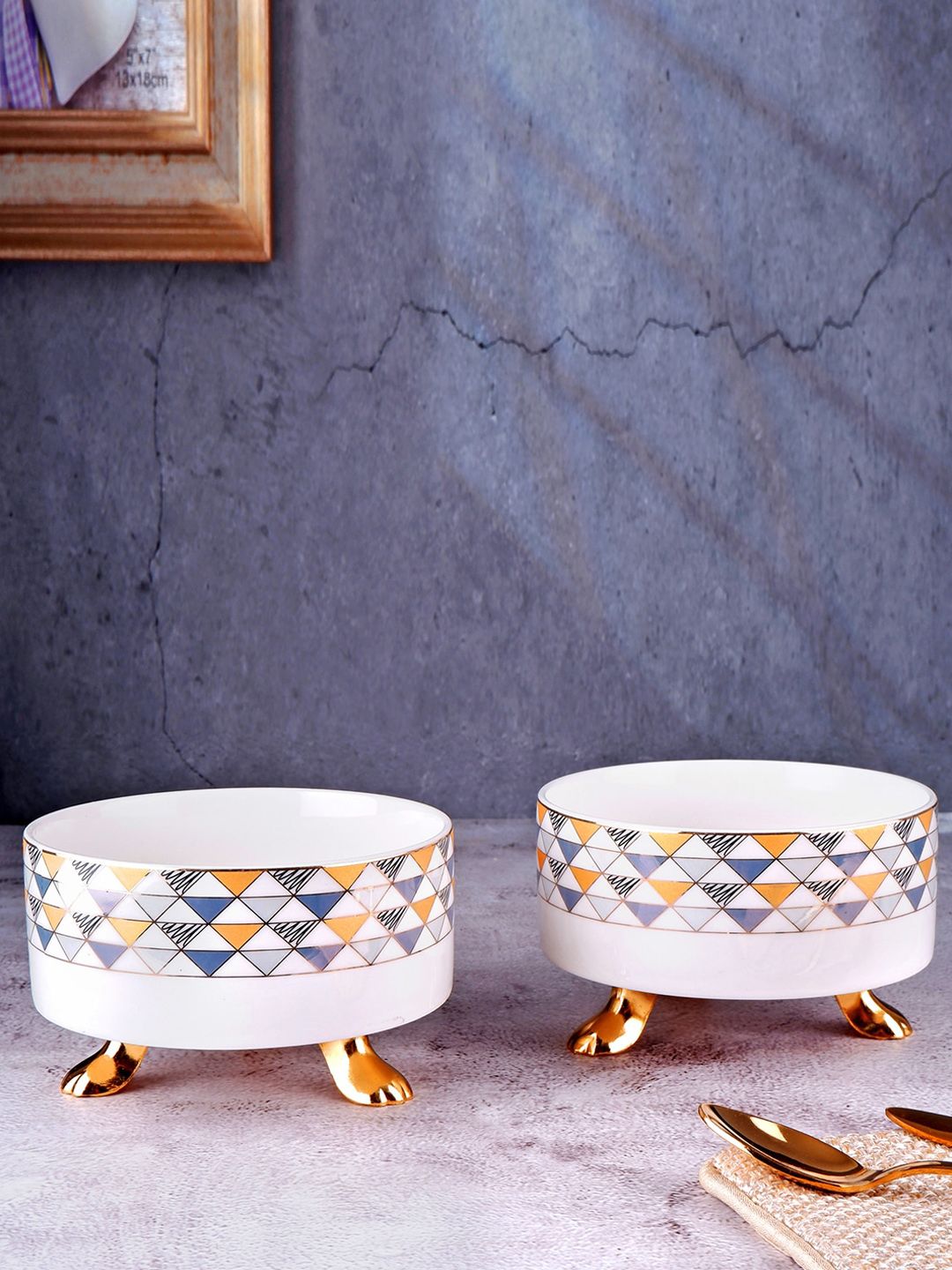 THE WHITE INK DECOR Set Of 2 Multi-Colored Printed  Bowl set Price in India