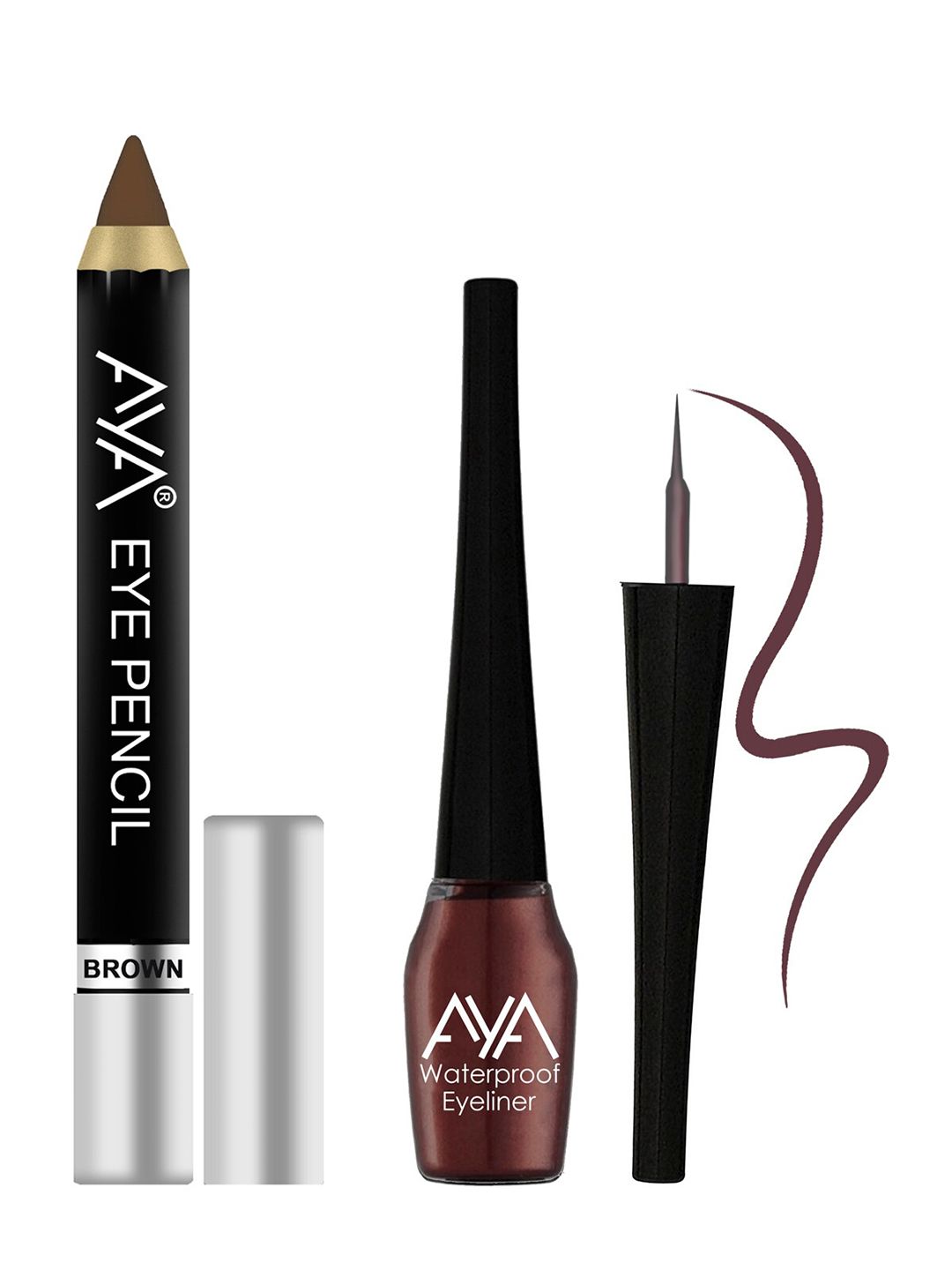 AYA Set of Eye Pencil Kajal Eyeliner & Waterproof Eyeliner - Brown Price in India