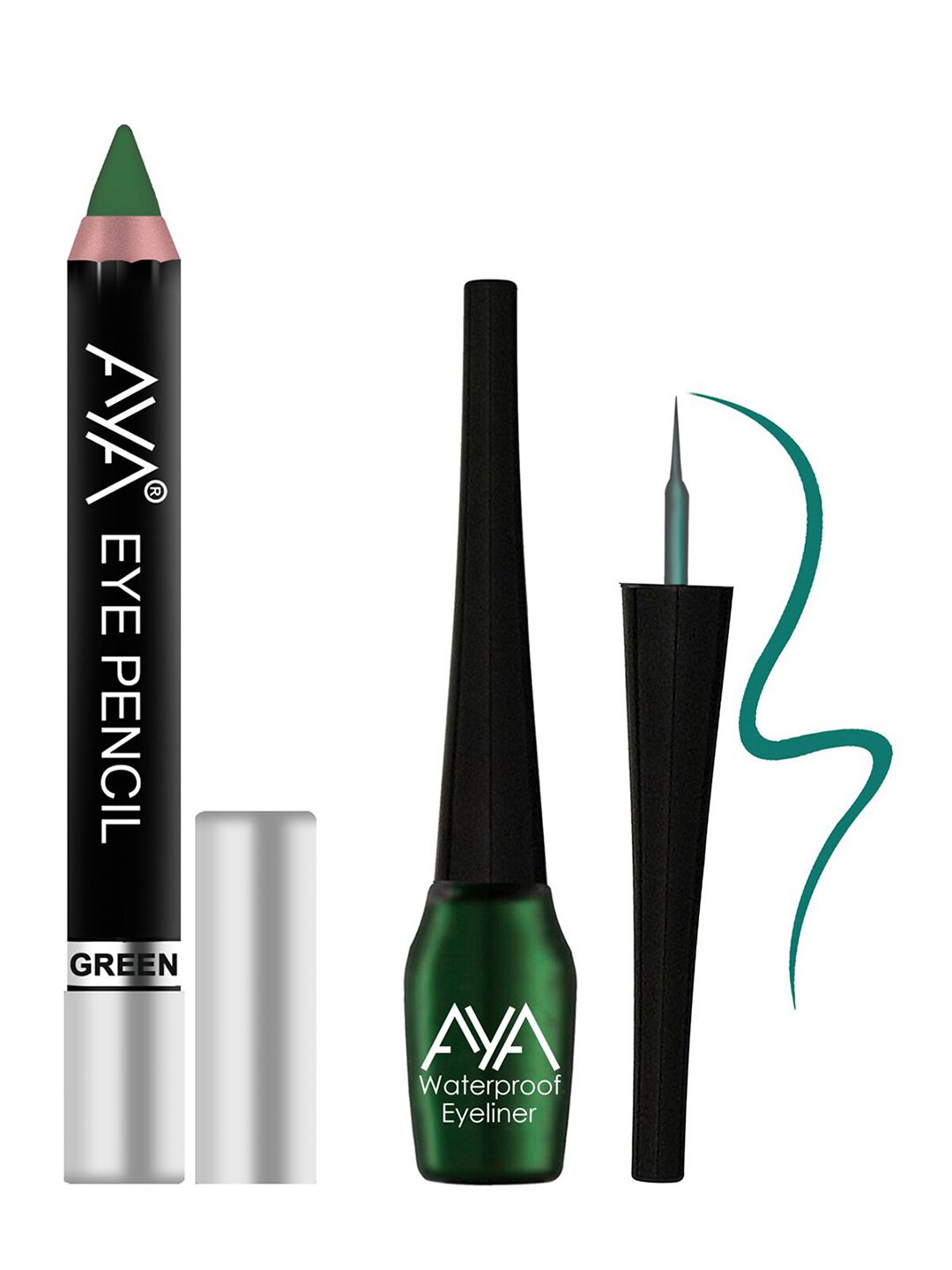 AYA Set of Eye Pencil Kajal Eyeliner & Waterproof Eyeliner - Green Price in India