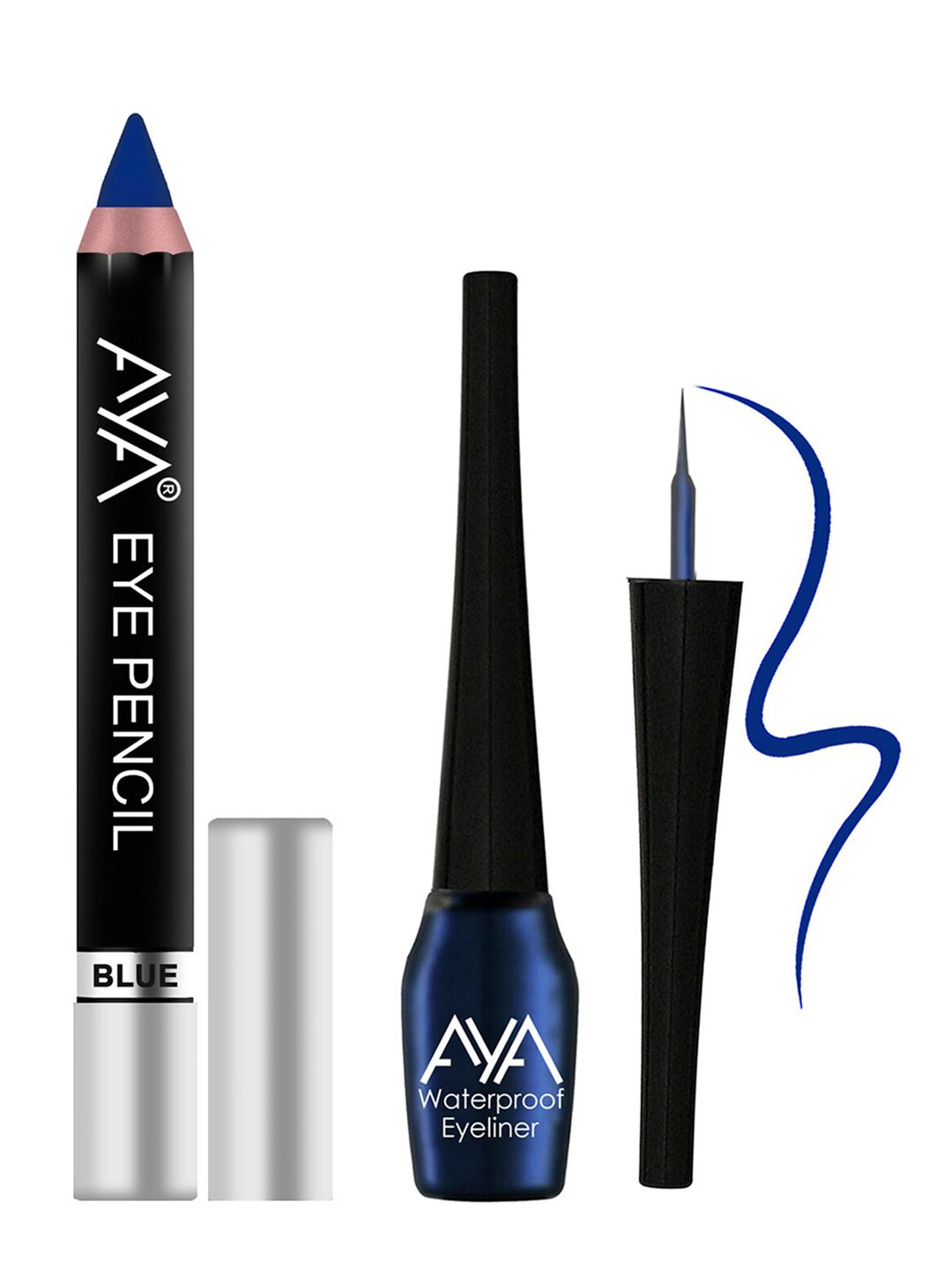 AYA Set of Eye Pencil Kajal Eyeliner & Waterproof Eyeliner - Blue Price in India