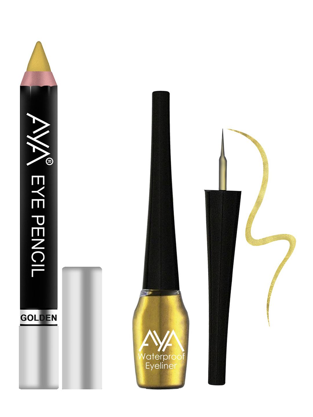 AYA Set of Eye Pencil Kajal Eyeliner & Waterproof Eyeliner - Golden Price in India