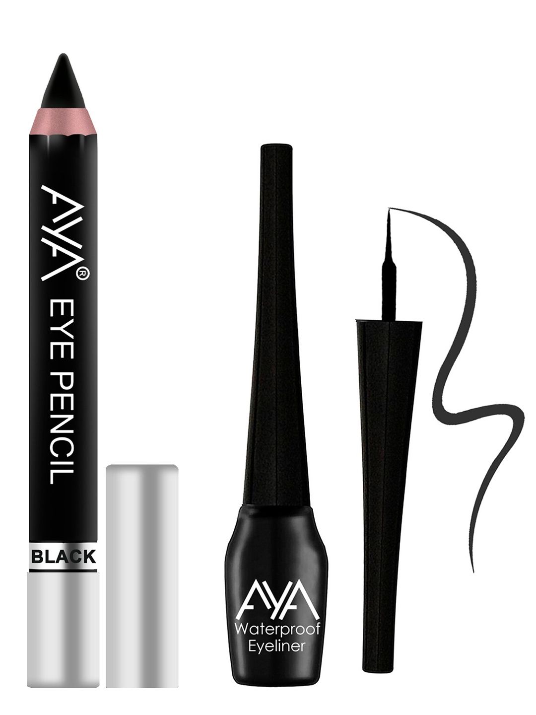 AYA Set of Eye Pencil Kajal Eyeliner & Waterproof Eyeliner - Black Price in India