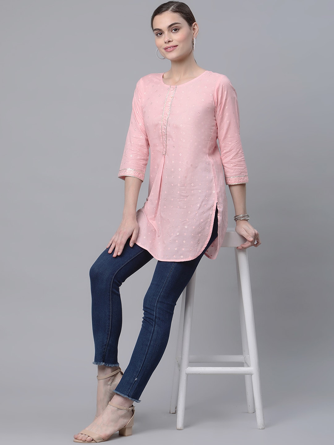 Ahalyaa Women Pink Printed Pure Cotton Tunic Price in India