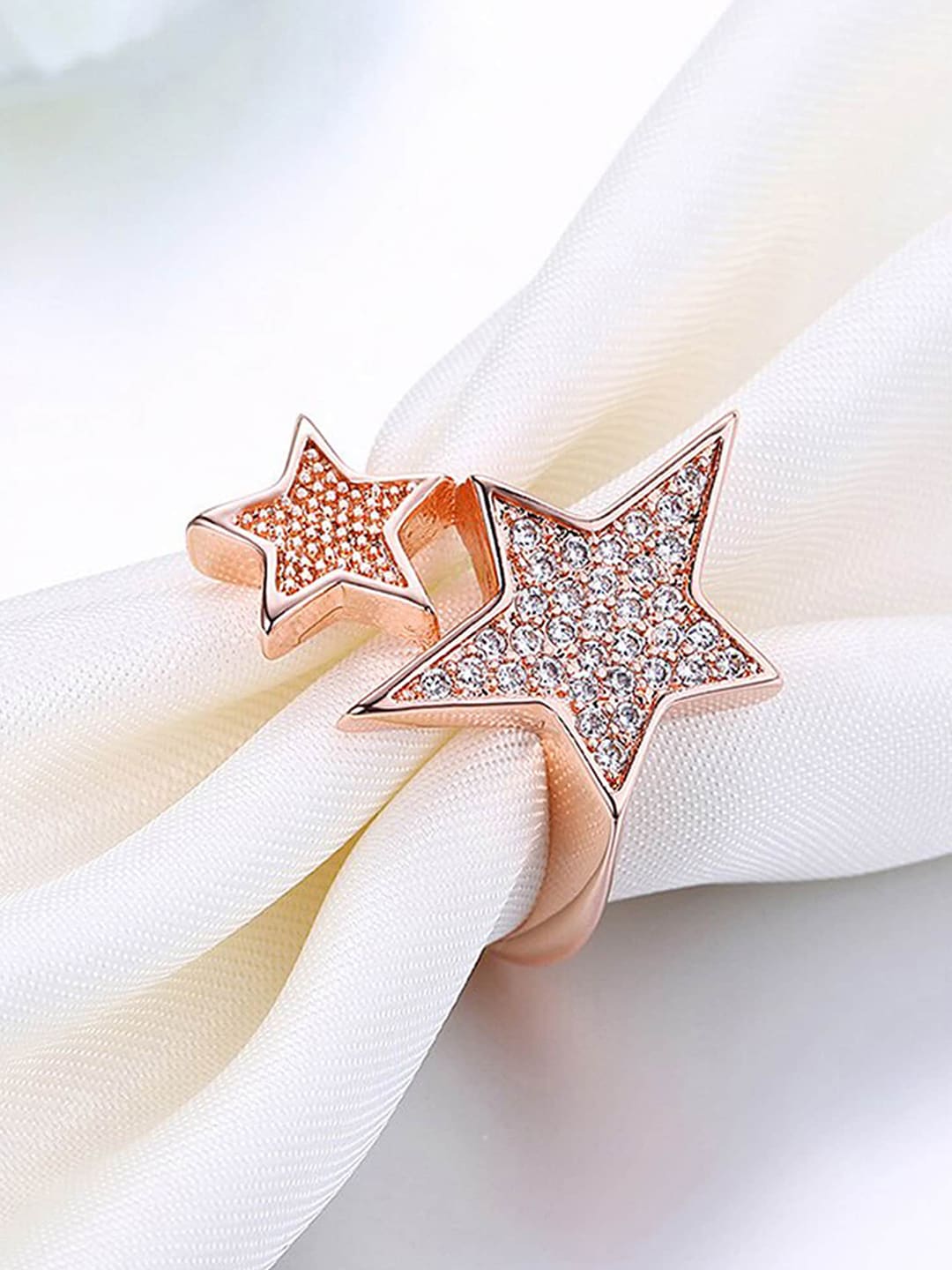 Jewels Galaxy Rose Gold-Plated  White Stone-Studded Adjustable Finger Ring Price in India