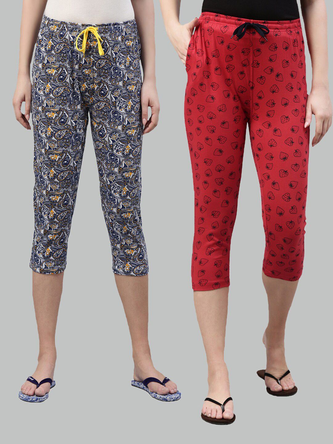 Kryptic Women Set Of 2 Pure Cotton Printed Cropped Lounge Pants Price in India