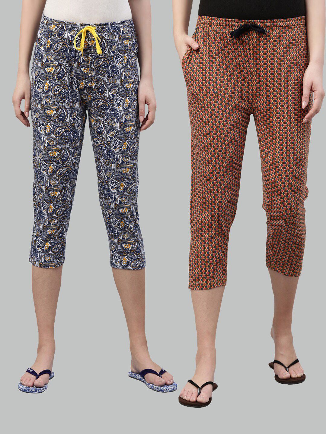 Kryptic Women Set Of 2 Pure Cotton Printed Cropped Lounge Pants Price in India