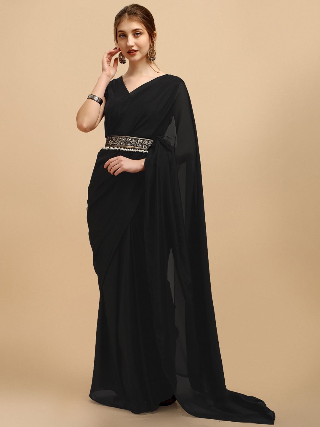 Sangria Black Belted Organza Saree