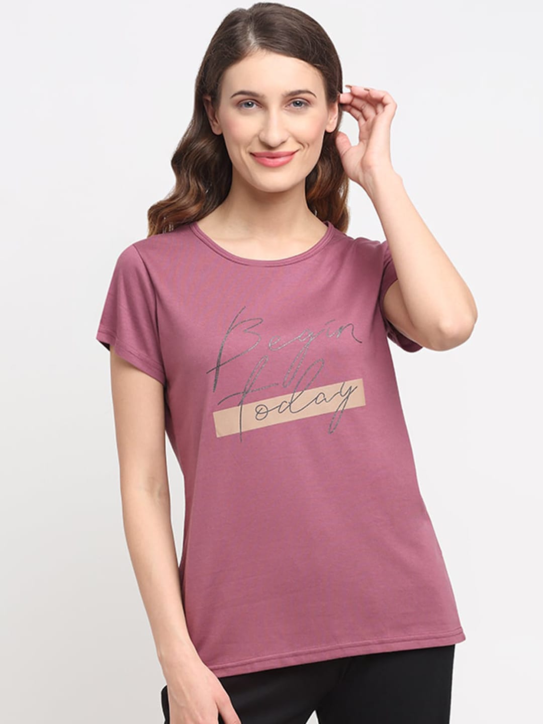 Kanvin Women Lavender Purple Printed Lounge T-shirt Price in India