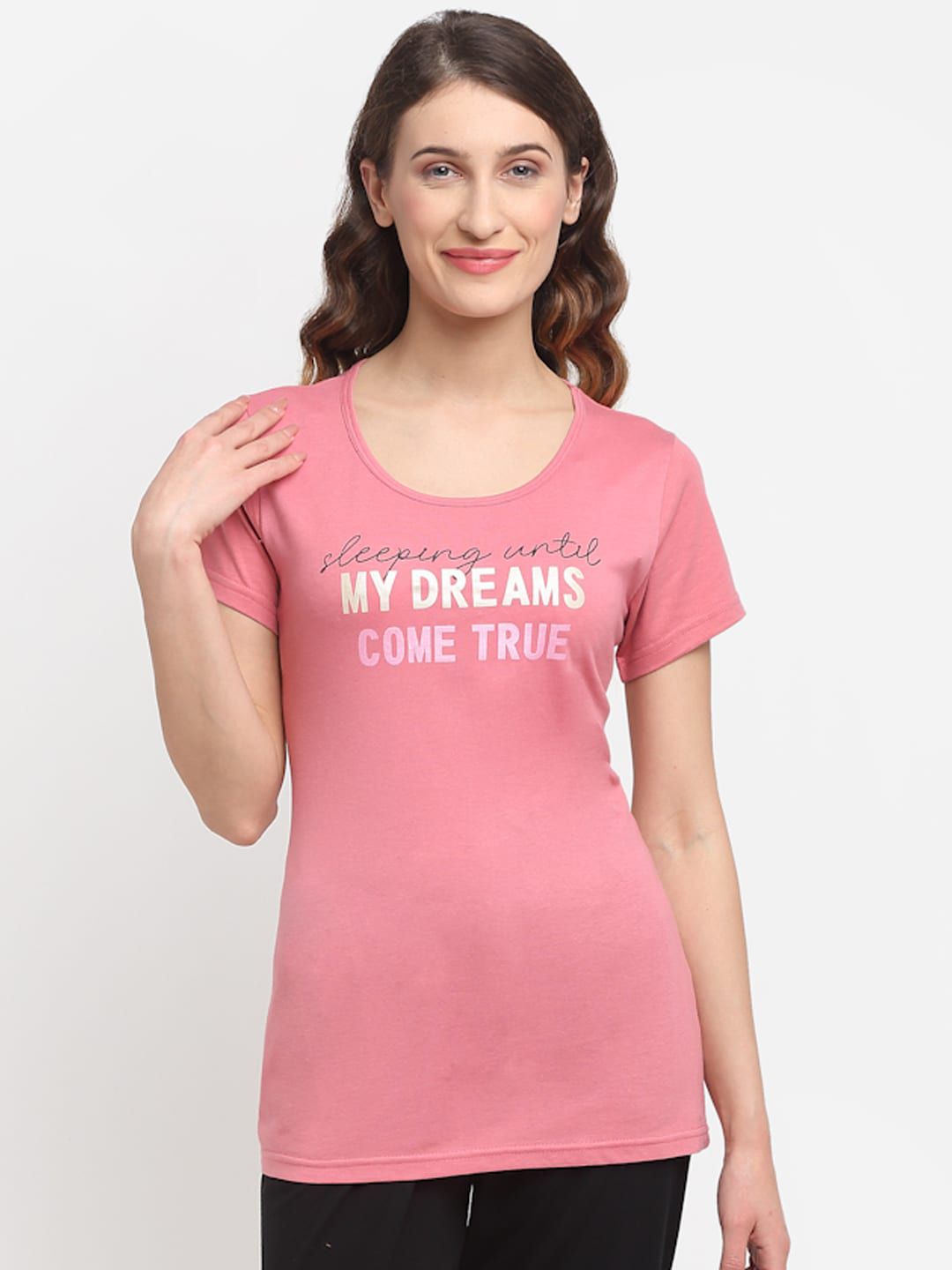 Kanvin Women Pink & White Printed Lounge T-shirt Price in India