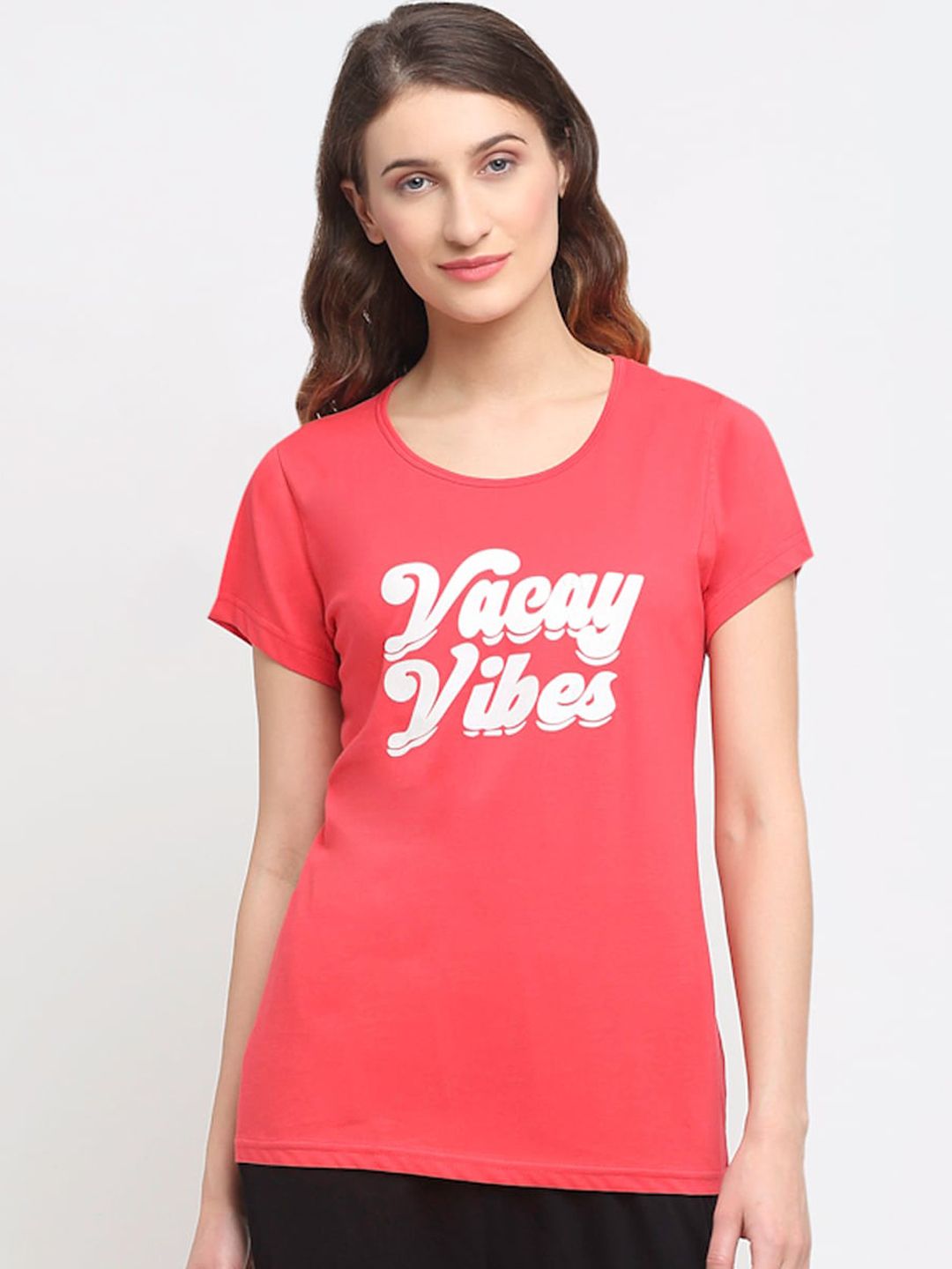 Kanvin Women Red Printed Lounge T-shirt Price in India