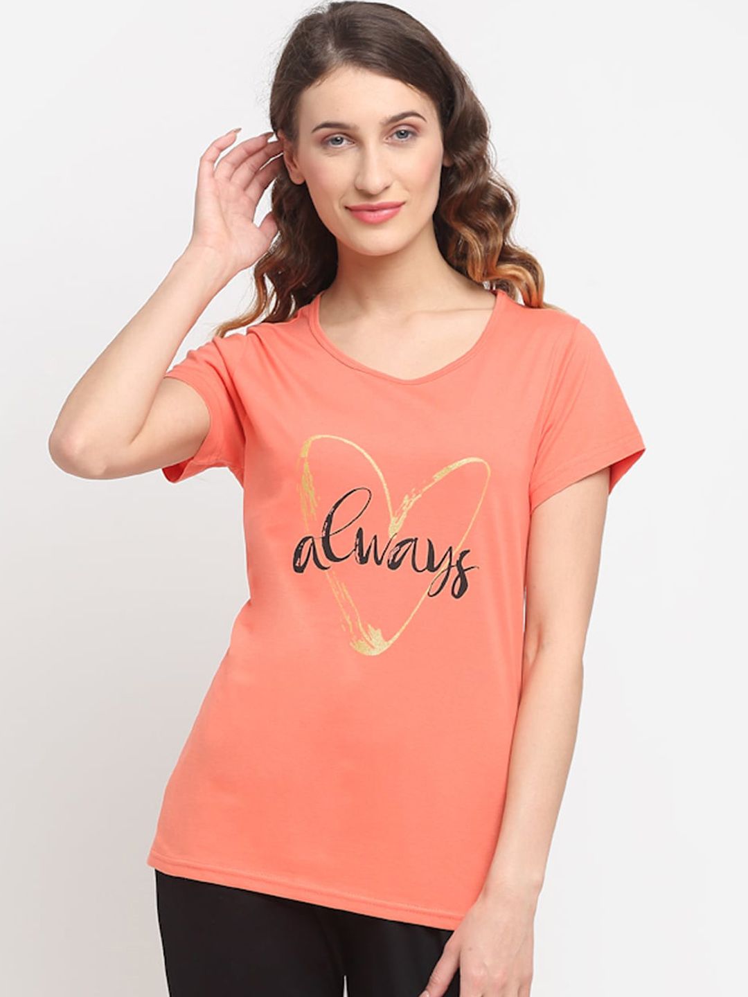 Kanvin Women Orange Printed Lounge T-shirt Price in India