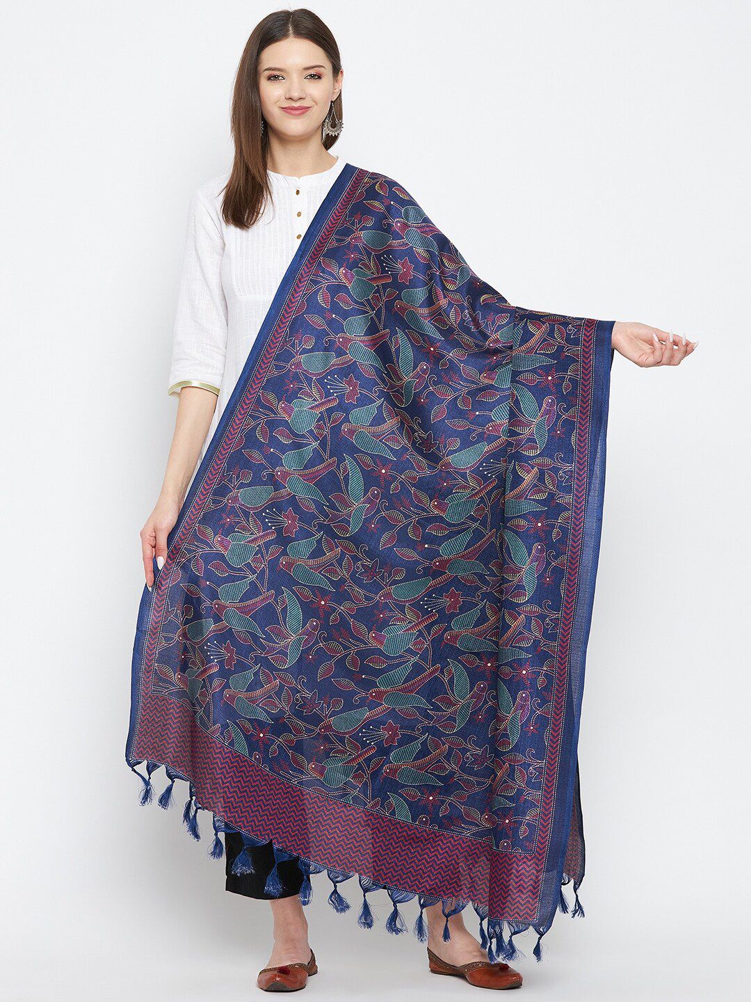 Clora Creation Navy Blue & Purple Printed Dupatta Price in India