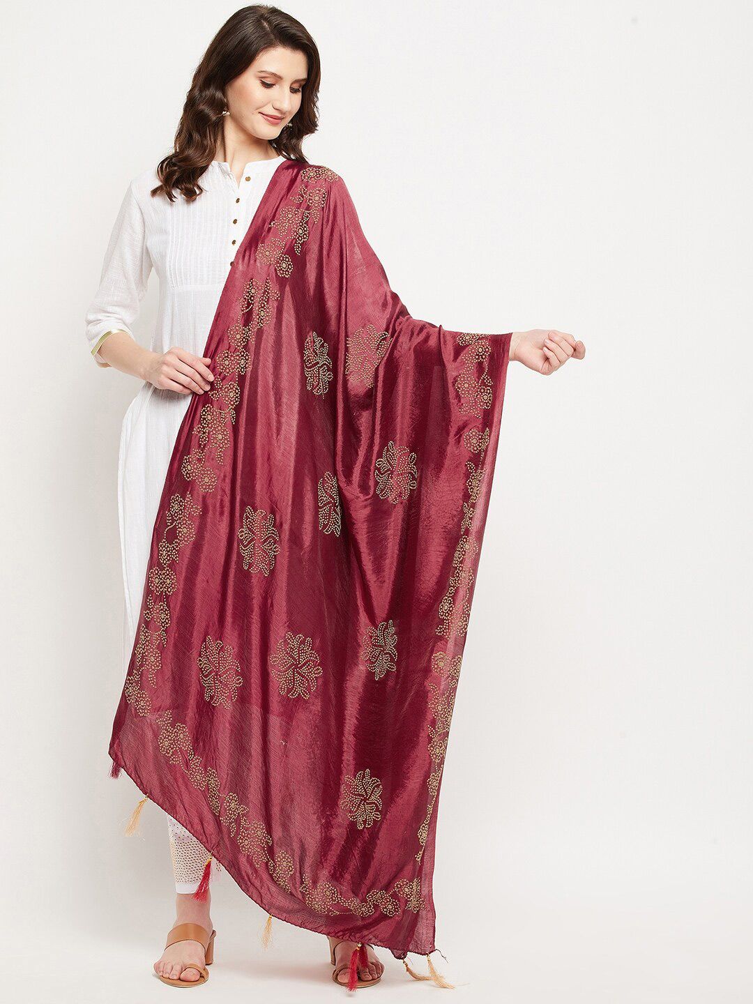 Clora Creation Maroon Embroidered Dupatta with Sequinned Price in India