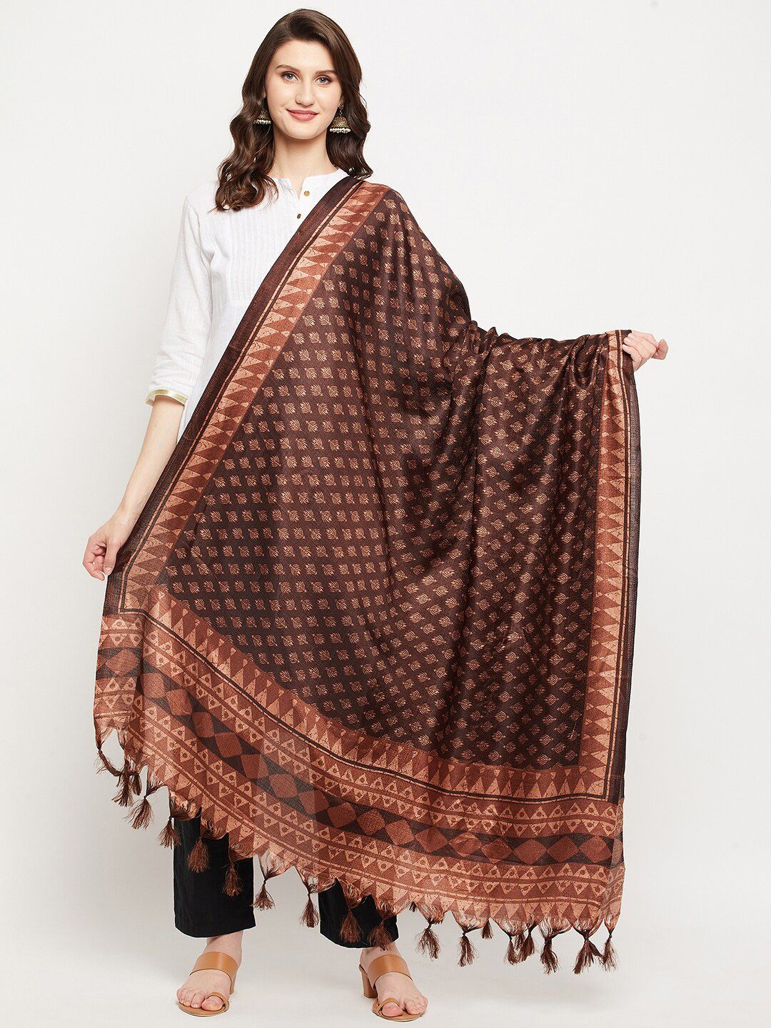 Clora Creation Brown Printed Dupatta Price in India